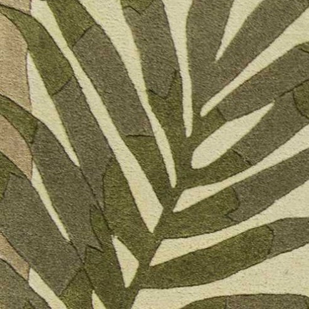8' X 11' Ivory And Green Wool Botanical Leaves Hand Tufted Area Rug-Area Rugs-DECOROLALA