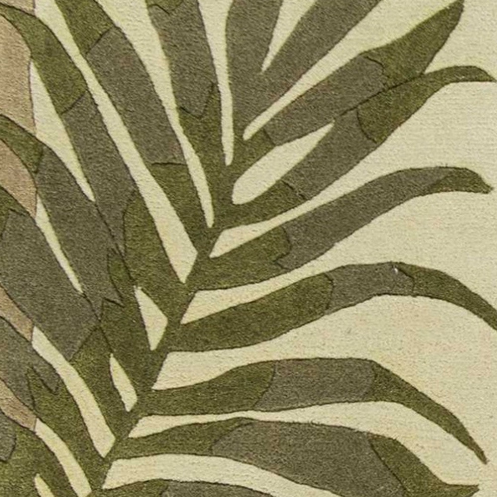 8' X 11' Ivory And Green Wool Botanical Leaves Hand Tufted Area Rug-Area Rugs-DECOROLALA