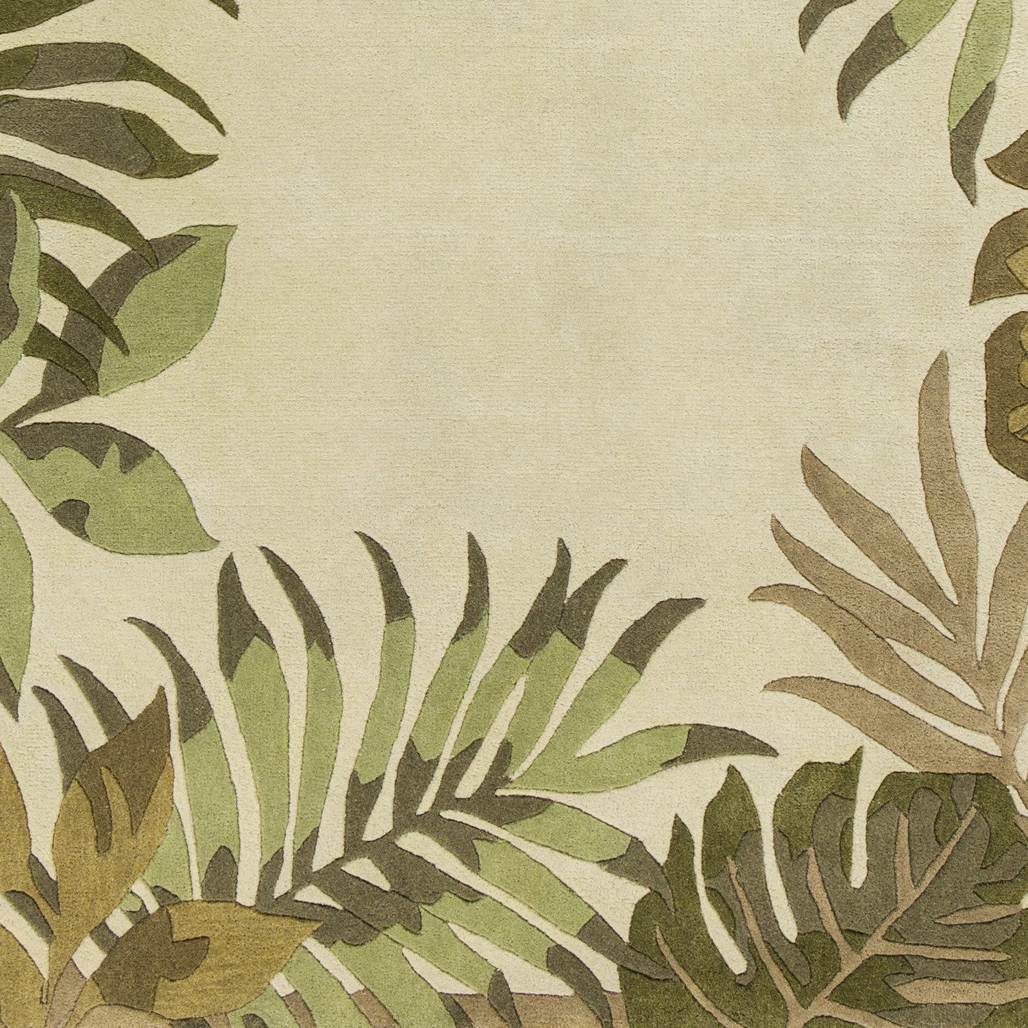 8' X 11' Ivory And Green Wool Botanical Leaves Hand Tufted Area Rug-Area Rugs-DECOROLALA