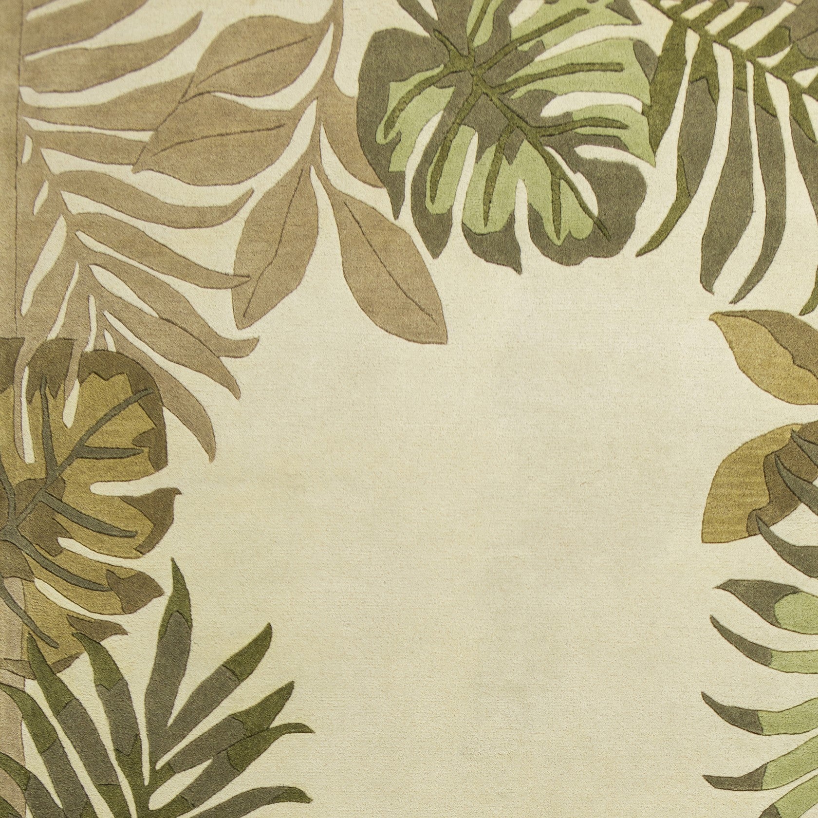 8' X 11' Ivory And Green Wool Botanical Leaves Hand Tufted Area Rug-Area Rugs-DECOROLALA