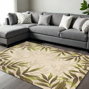 8' X 11' Ivory And Green Wool Botanical Leaves Hand Tufted Area Rug-Area Rugs-DECOROLALA