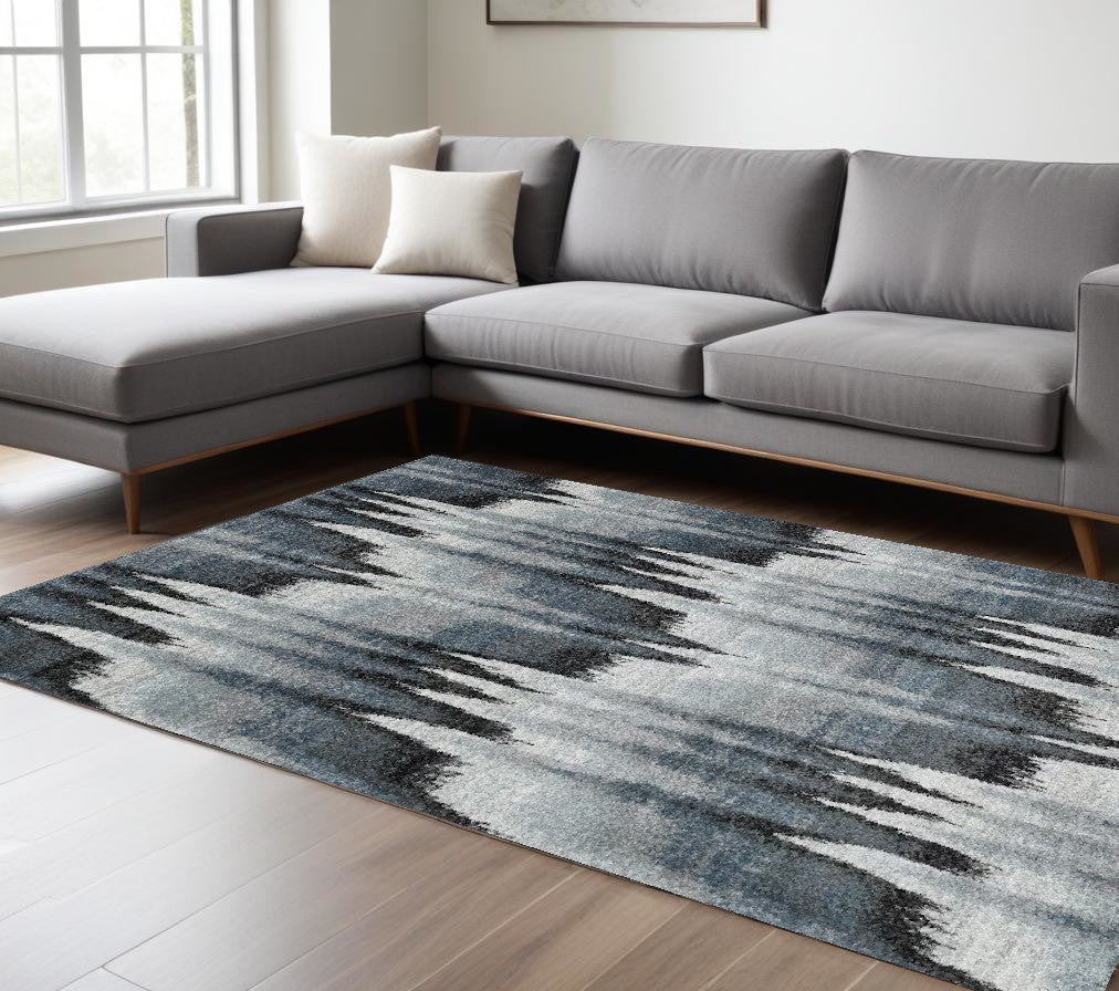 8' X 11' Ivory Blue and Gray Abstract Area Rug-Area Rugs-DECOROLALA