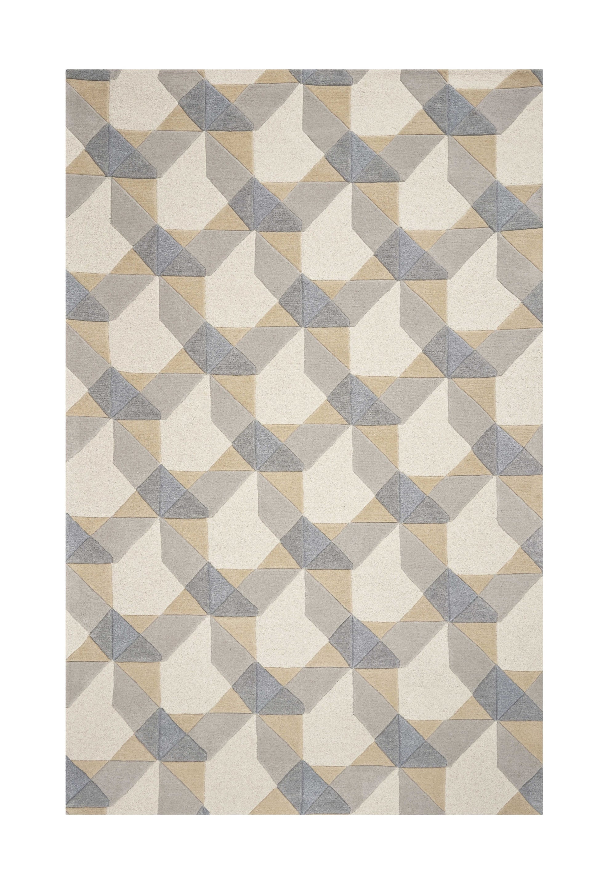 8' X 11' Ivory Gray And Cream Wool Geometric Hand Tufted Area Rug-Area Rugs-DECOROLALA