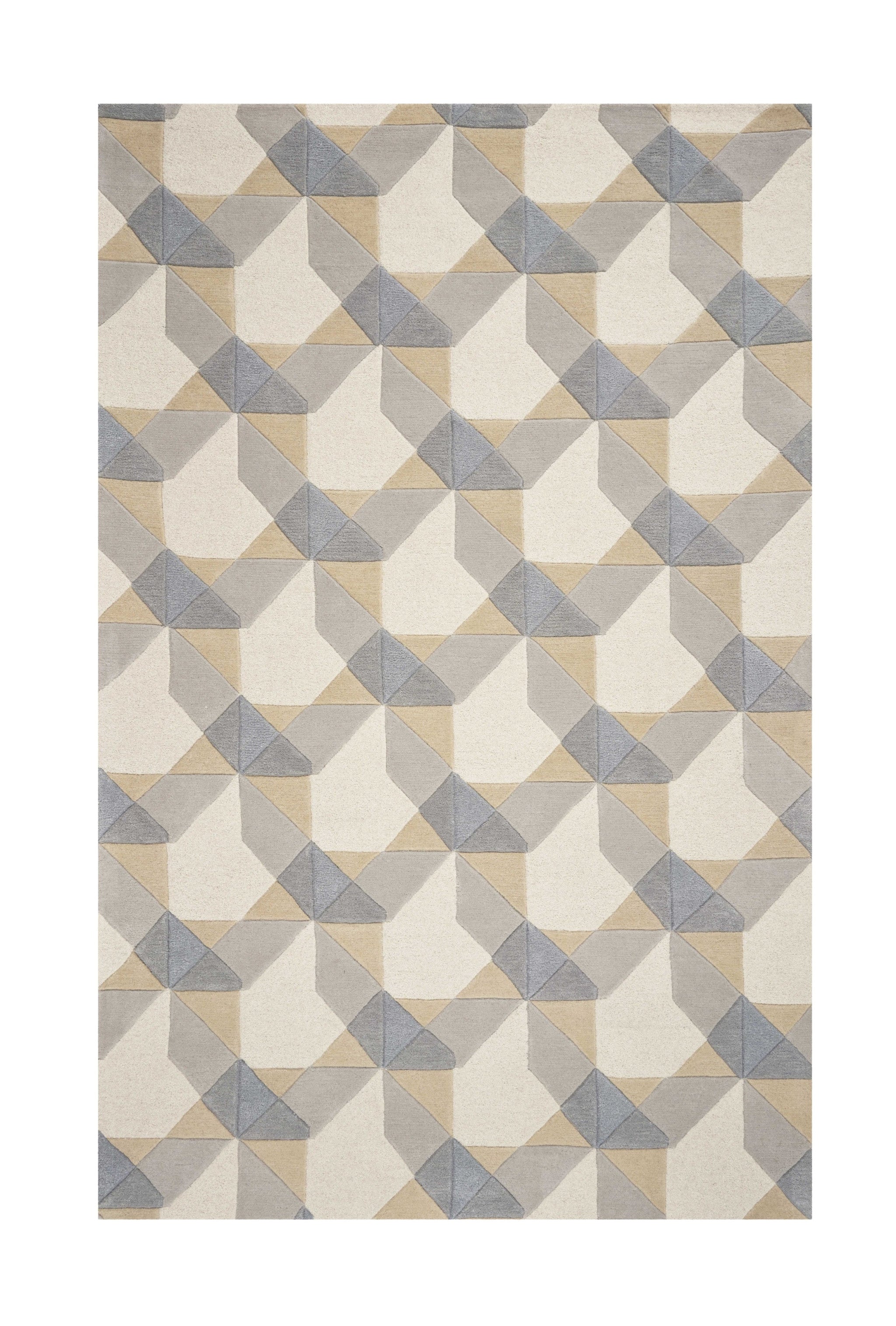 8' X 11' Ivory Gray And Cream Wool Geometric Hand Tufted Area Rug-Area Rugs-DECOROLALA
