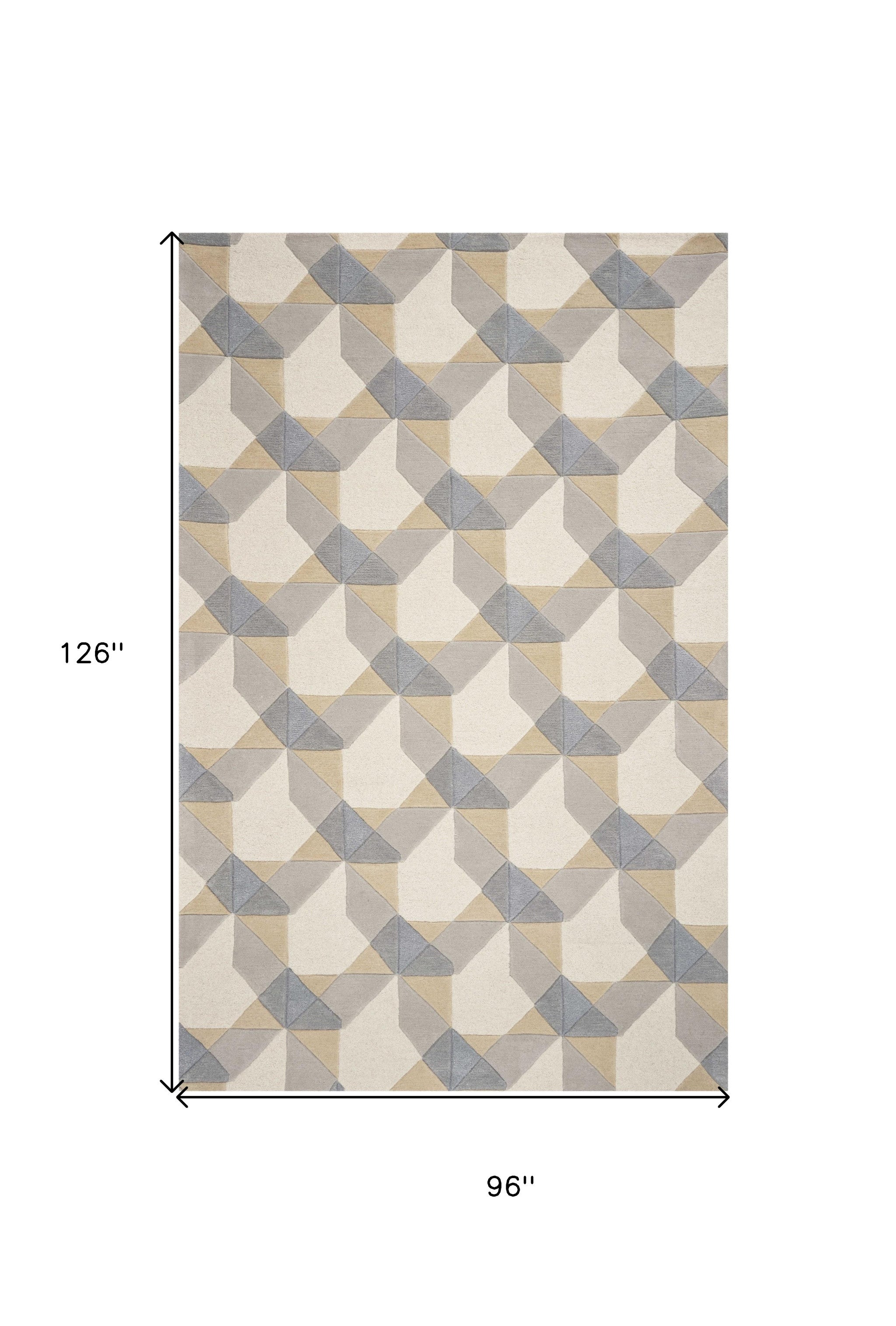 8' X 11' Ivory Gray And Cream Wool Geometric Hand Tufted Area Rug-Area Rugs-DECOROLALA