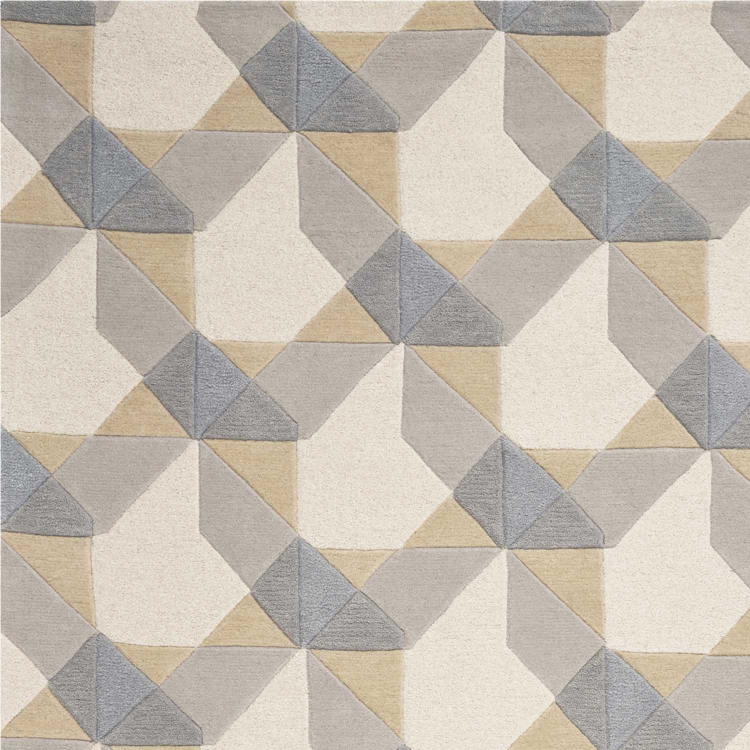 8' X 11' Ivory Gray And Cream Wool Geometric Hand Tufted Area Rug-Area Rugs-DECOROLALA
