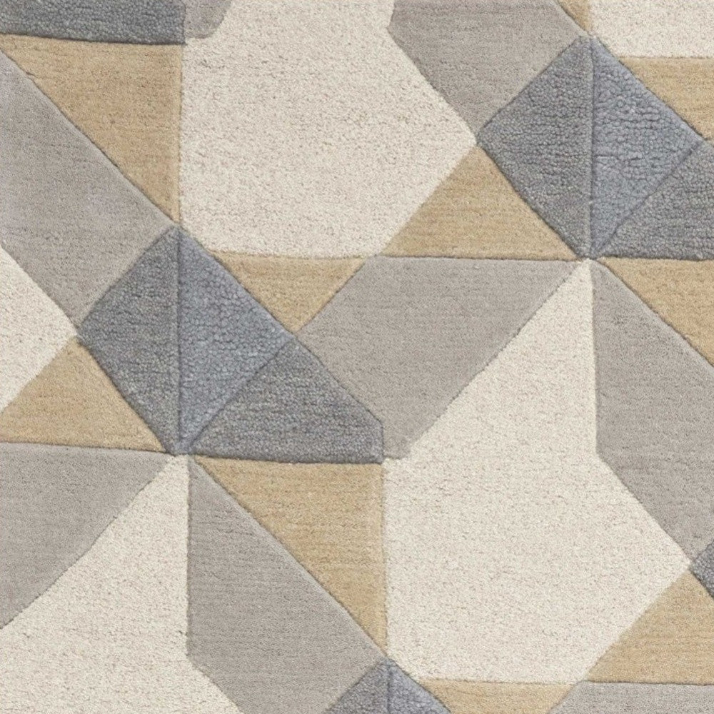 8' X 11' Ivory Gray And Cream Wool Geometric Hand Tufted Area Rug-Area Rugs-DECOROLALA