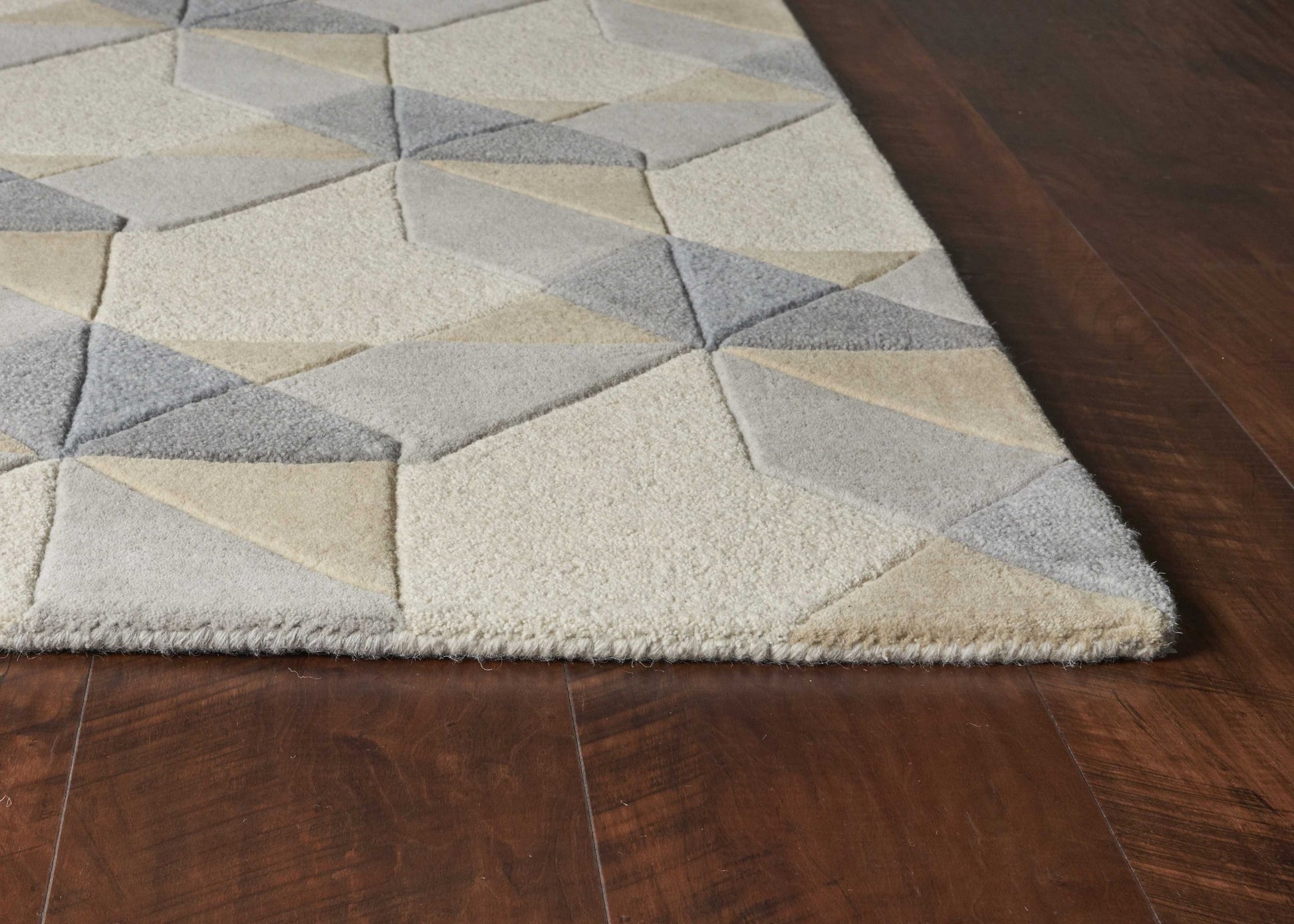 8' X 11' Ivory Gray And Cream Wool Geometric Hand Tufted Area Rug-Area Rugs-DECOROLALA