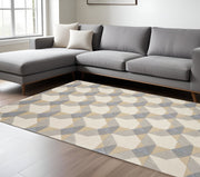 8' X 11' Ivory Gray And Cream Wool Geometric Hand Tufted Area Rug-Area Rugs-DECOROLALA