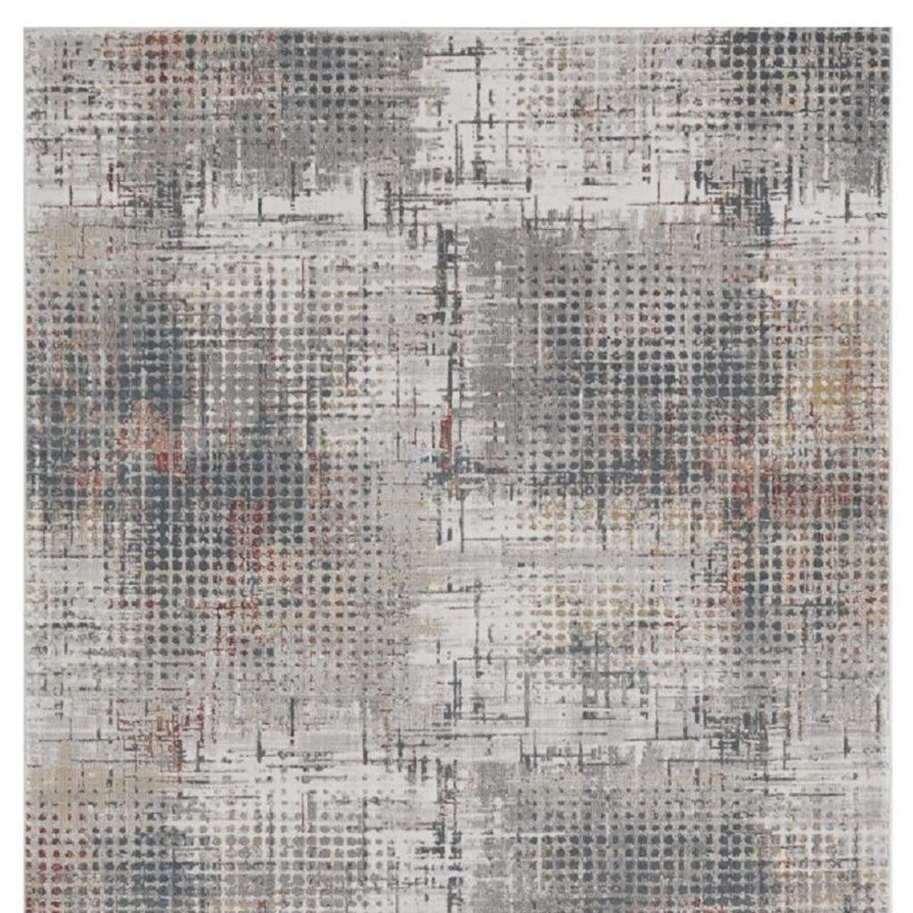 8' X 11' Ivory Gray And Gold Abstract Area Rug-Area Rugs-DECOROLALA