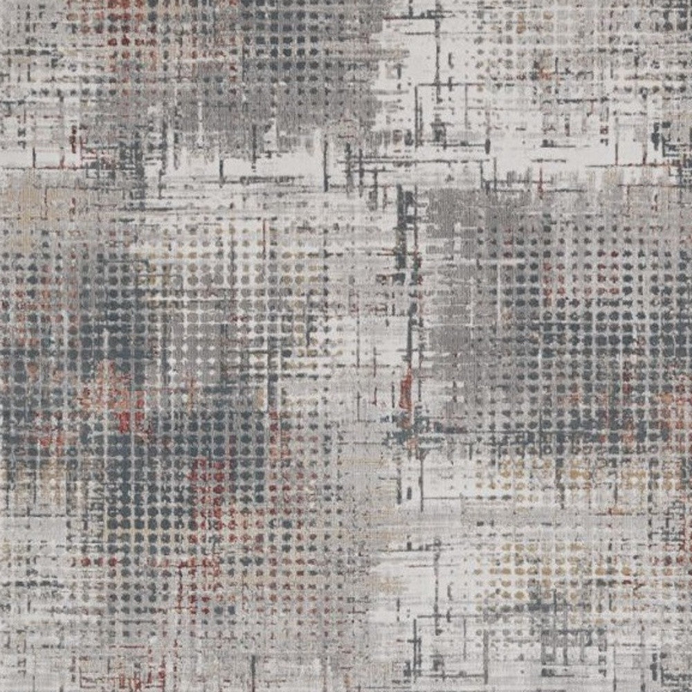 8' X 11' Ivory Gray And Gold Abstract Area Rug-Area Rugs-DECOROLALA