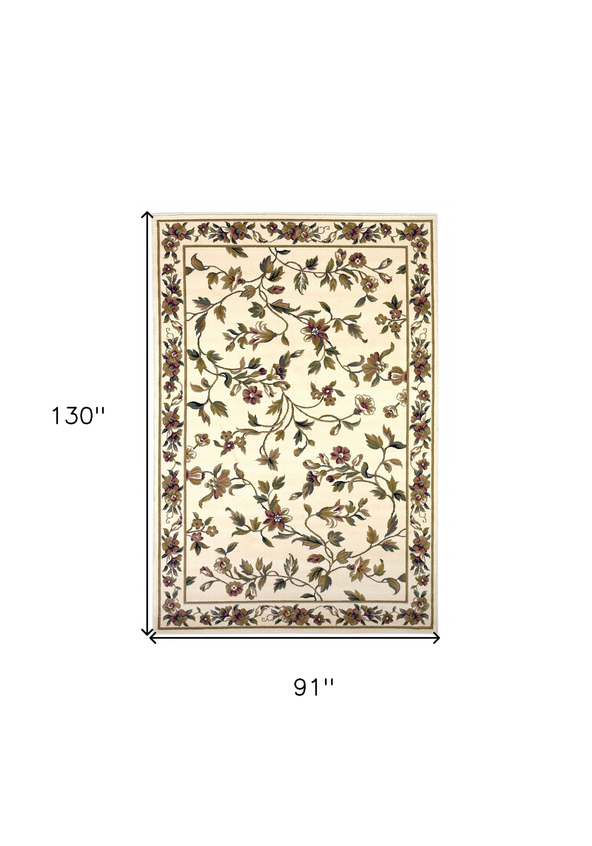 8' X 11' Ivory Green And Red Floral Vines Area Rug-Area Rugs-DECOROLALA