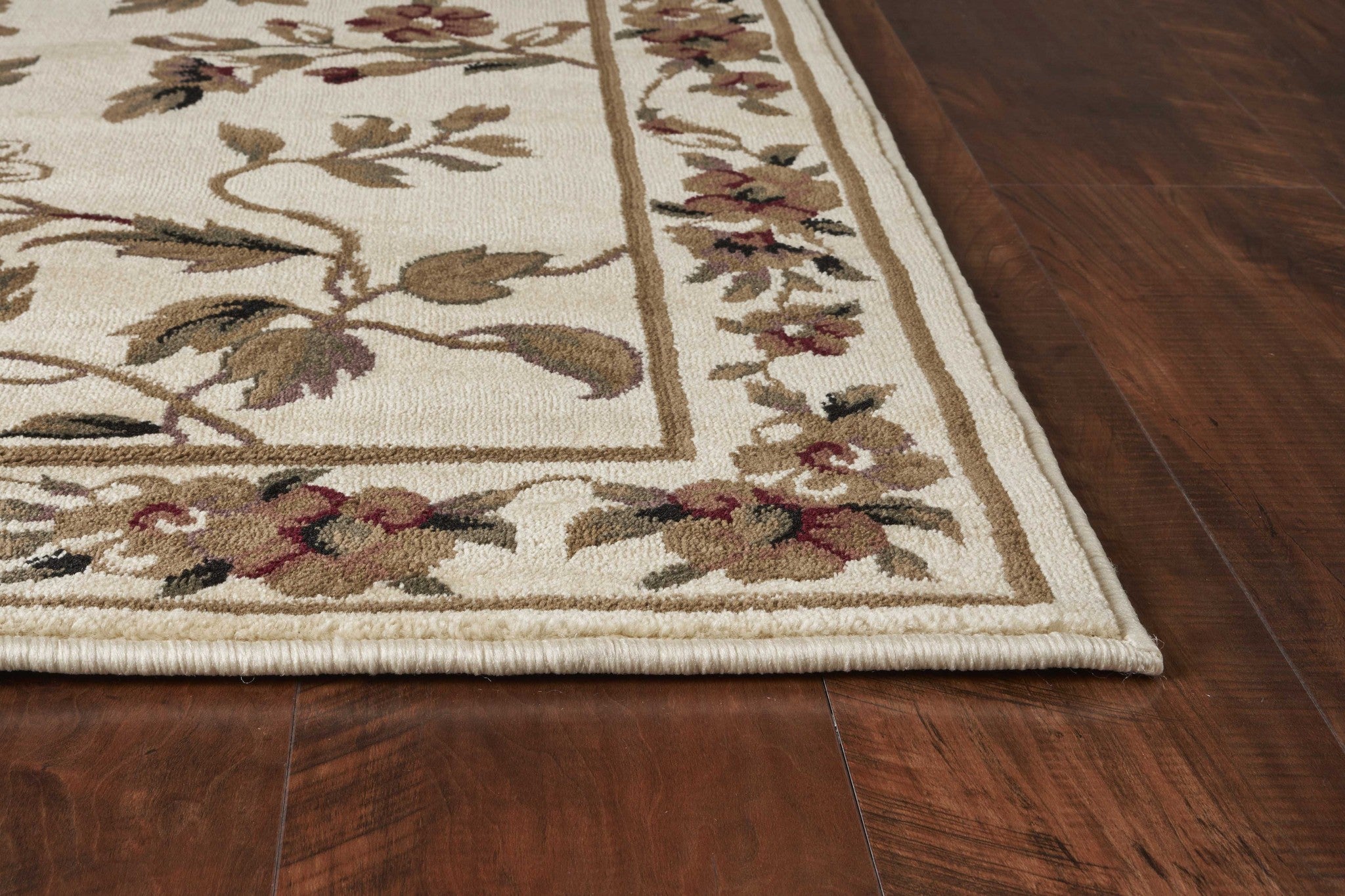8' X 11' Ivory Green And Red Floral Vines Area Rug-Area Rugs-DECOROLALA