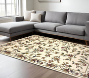 8' X 11' Ivory Green And Red Floral Vines Area Rug-Area Rugs-DECOROLALA