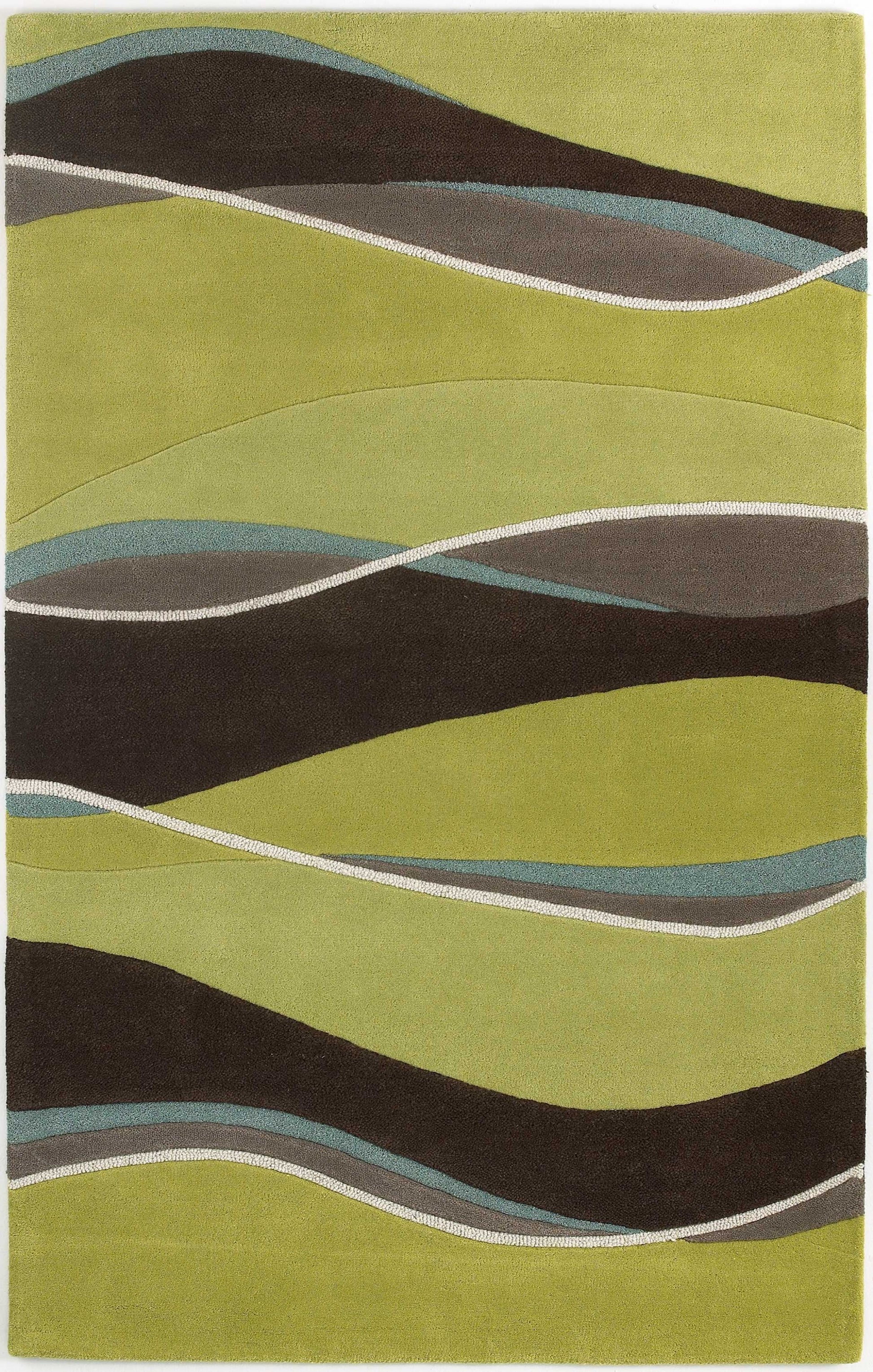 8' X 11' Lime Green Brown And Blue Wool Abstract Hand Tufted Area Rug-Area Rugs-DECOROLALA