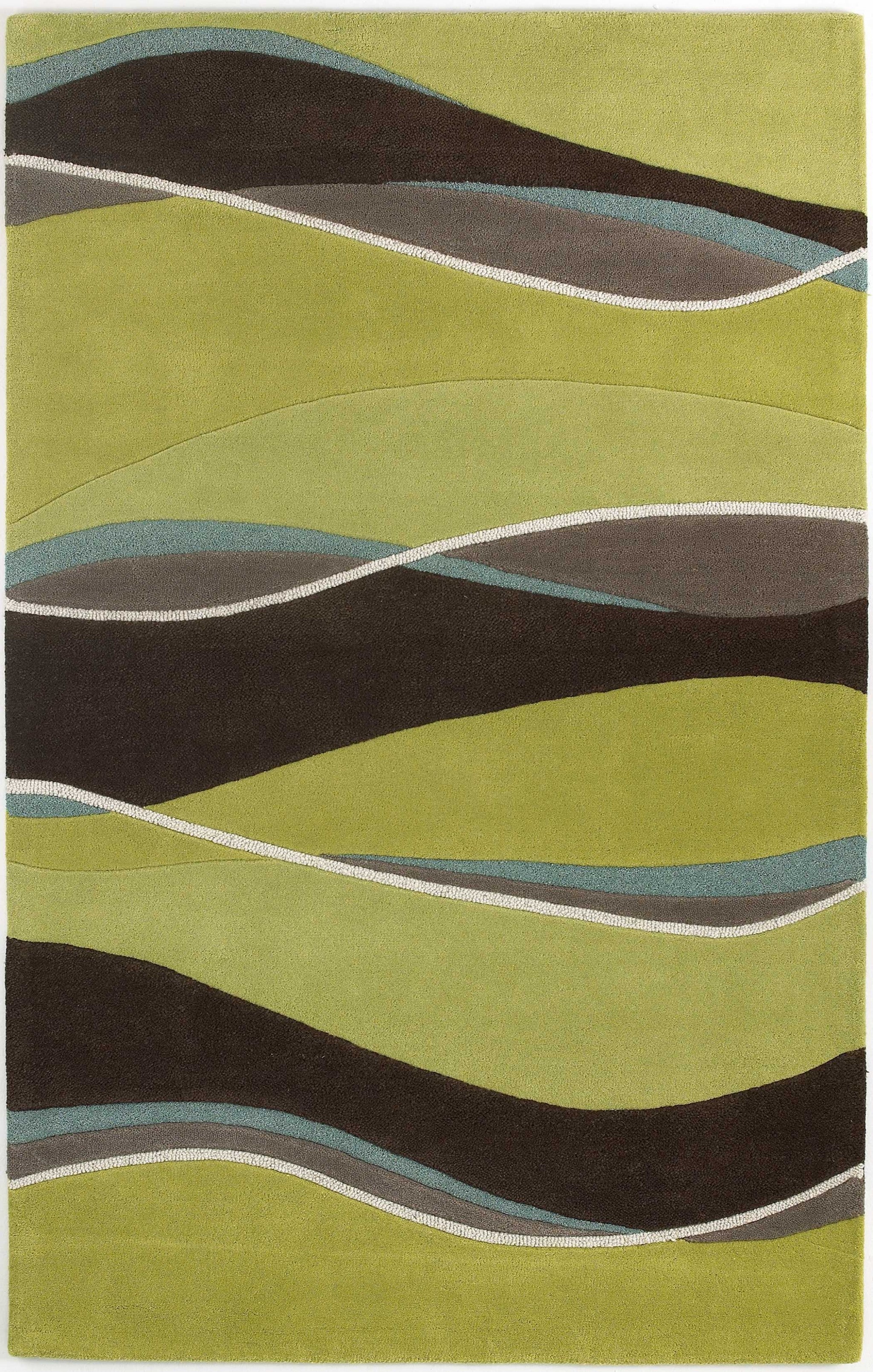 8' X 11' Lime Green Brown And Blue Wool Abstract Hand Tufted Area Rug-Area Rugs-DECOROLALA