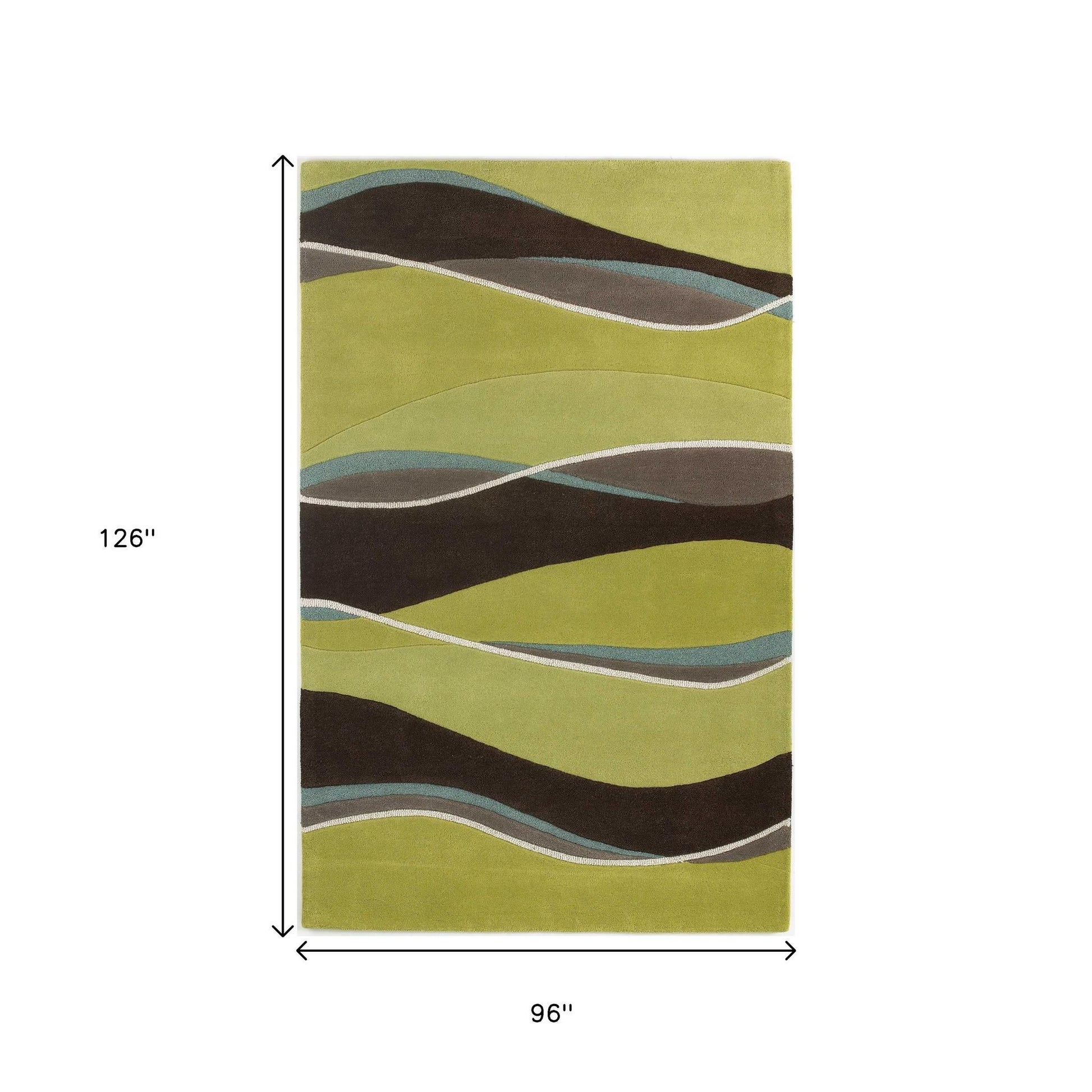 8' X 11' Lime Green Brown And Blue Wool Abstract Hand Tufted Area Rug-Area Rugs-DECOROLALA