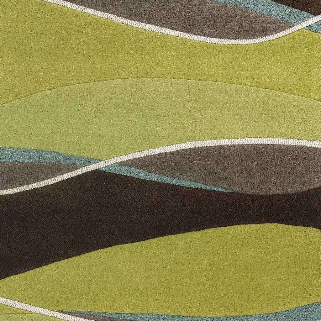 8' X 11' Lime Green Brown And Blue Wool Abstract Hand Tufted Area Rug-Area Rugs-DECOROLALA