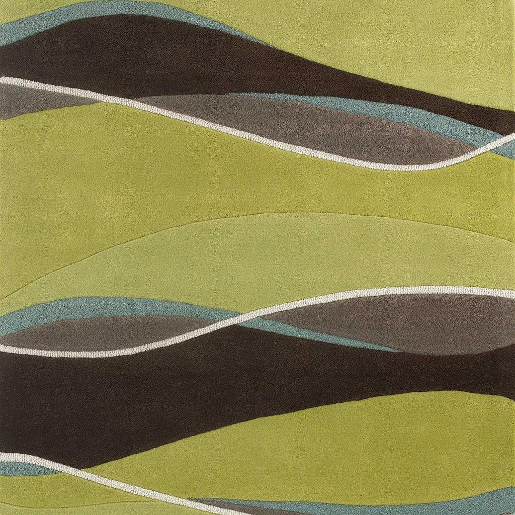 8' X 11' Lime Green Brown And Blue Wool Abstract Hand Tufted Area Rug-Area Rugs-DECOROLALA