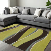 8' X 11' Lime Green Brown And Blue Wool Abstract Hand Tufted Area Rug-Area Rugs-DECOROLALA