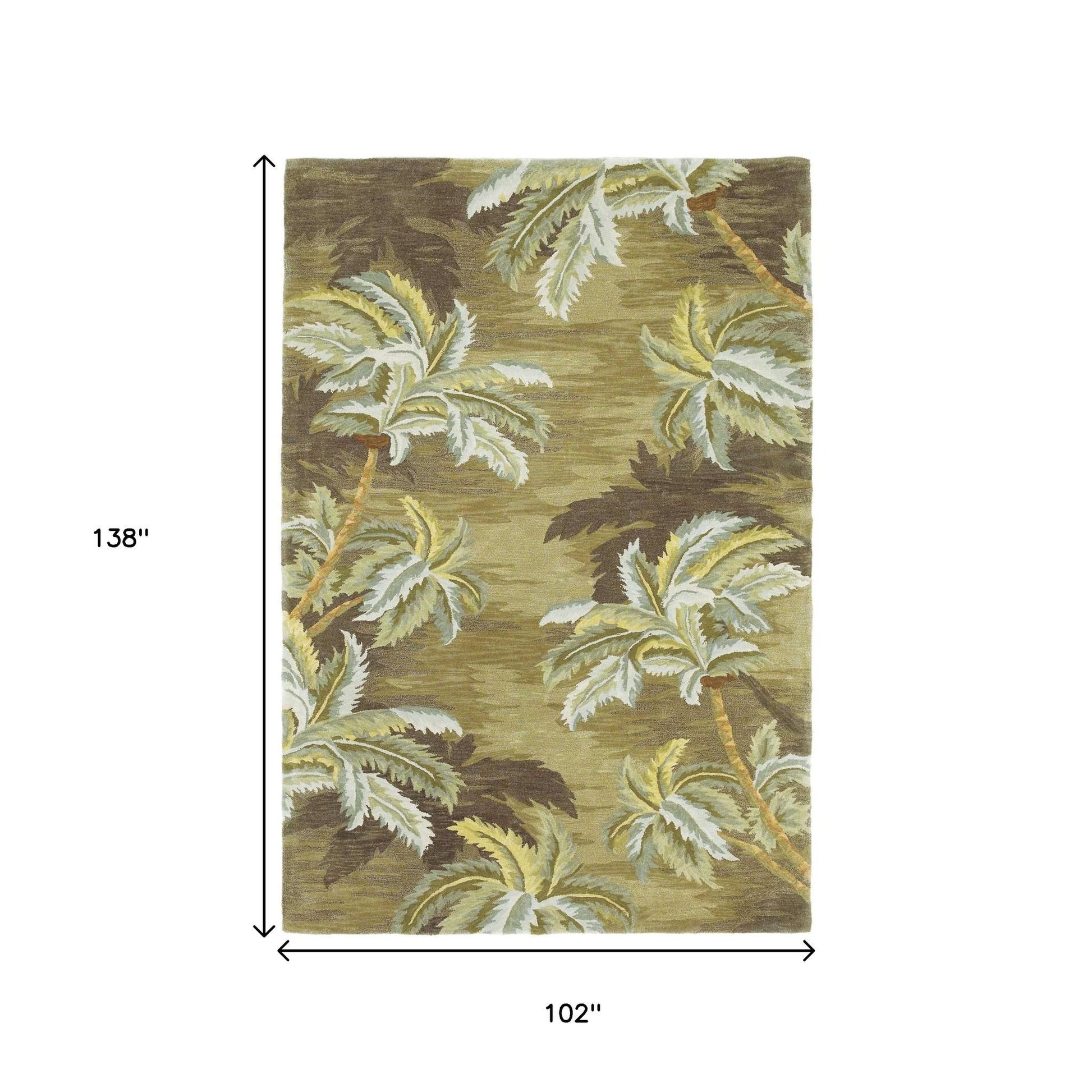 8' X 11' Moss Green And Yellow Wool Tropical Botanical Hand Tufted Area Rug-Area Rugs-DECOROLALA
