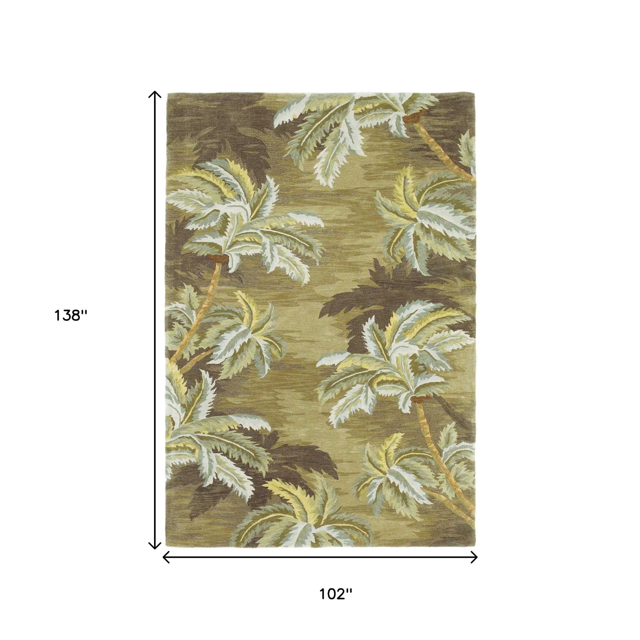 8' X 11' Moss Green And Yellow Wool Tropical Botanical Hand Tufted Area Rug-Area Rugs-DECOROLALA