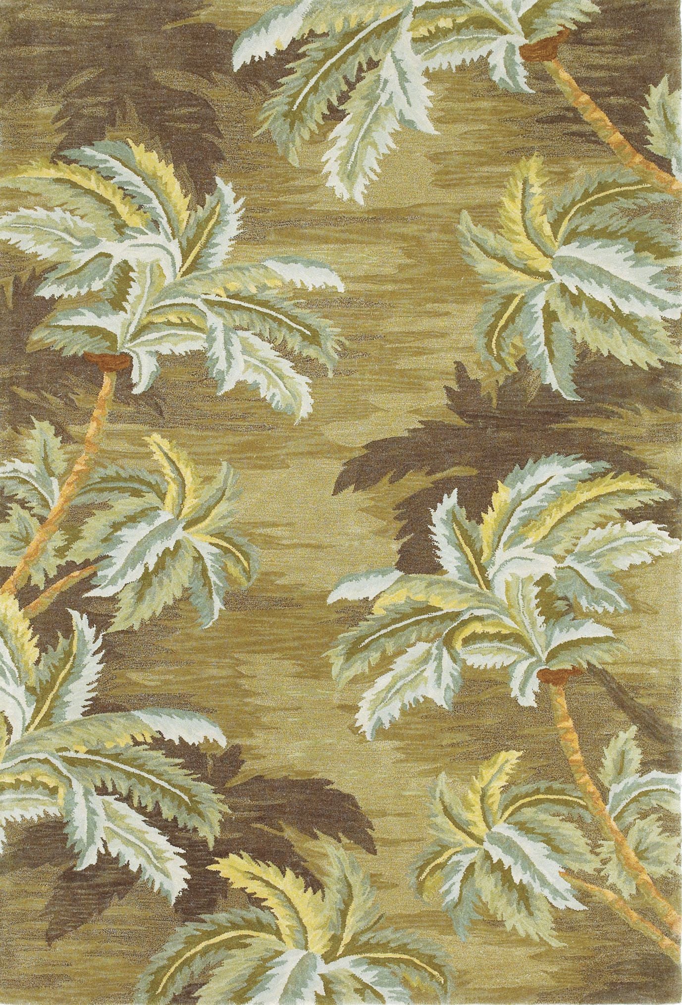 8' X 11' Moss Green And Yellow Wool Tropical Botanical Hand Tufted Area Rug-Area Rugs-DECOROLALA