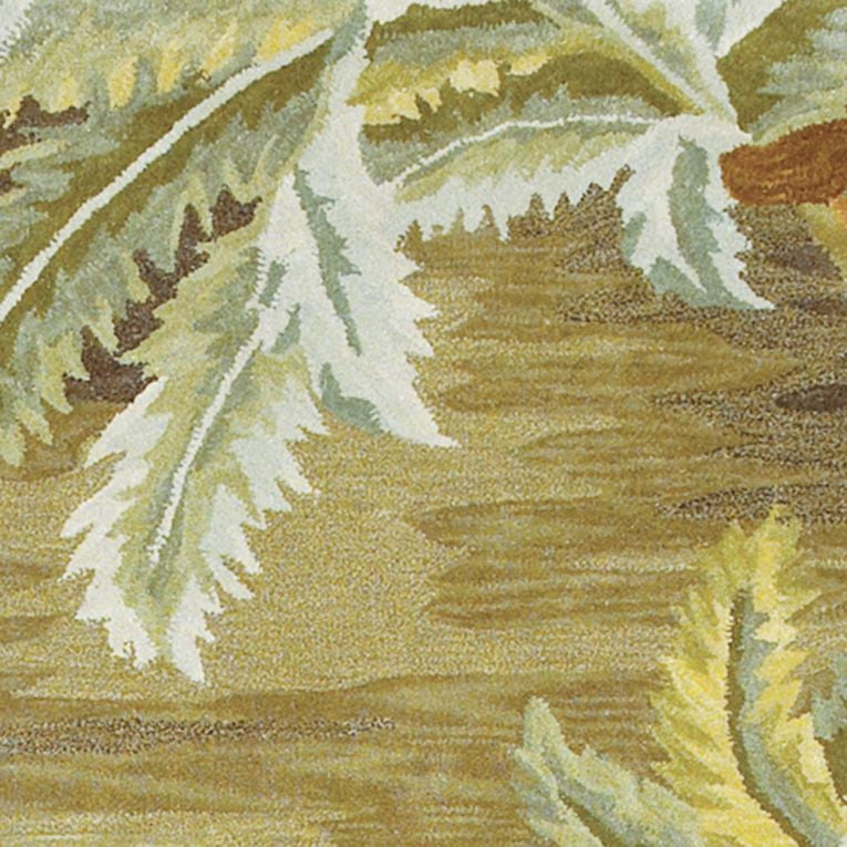 8' X 11' Moss Green And Yellow Wool Tropical Botanical Hand Tufted Area Rug-Area Rugs-DECOROLALA