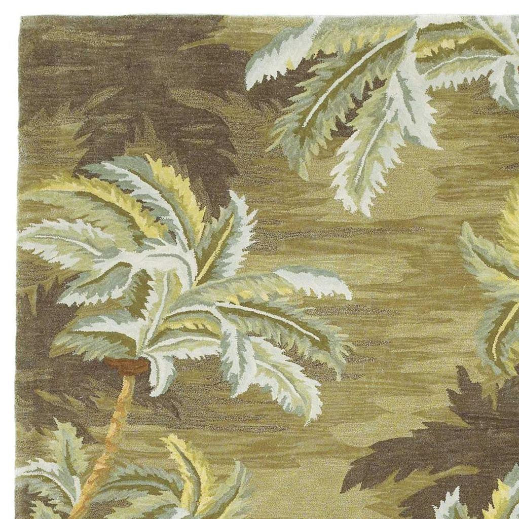 8' X 11' Moss Green And Yellow Wool Tropical Botanical Hand Tufted Area Rug-Area Rugs-DECOROLALA