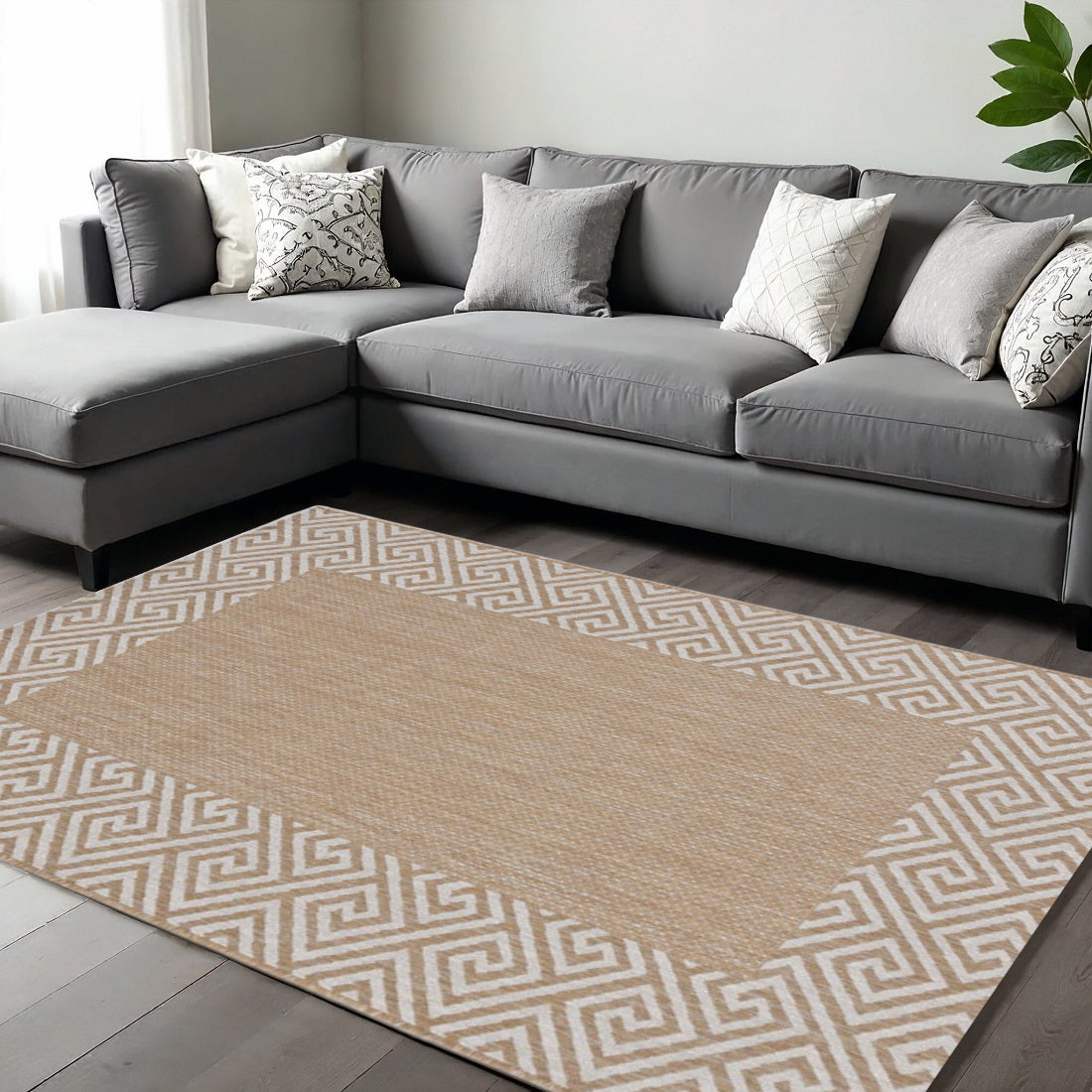 8' X 11' Natural And Beige Geometric Area Rug-Area Rugs-DECOROLALA