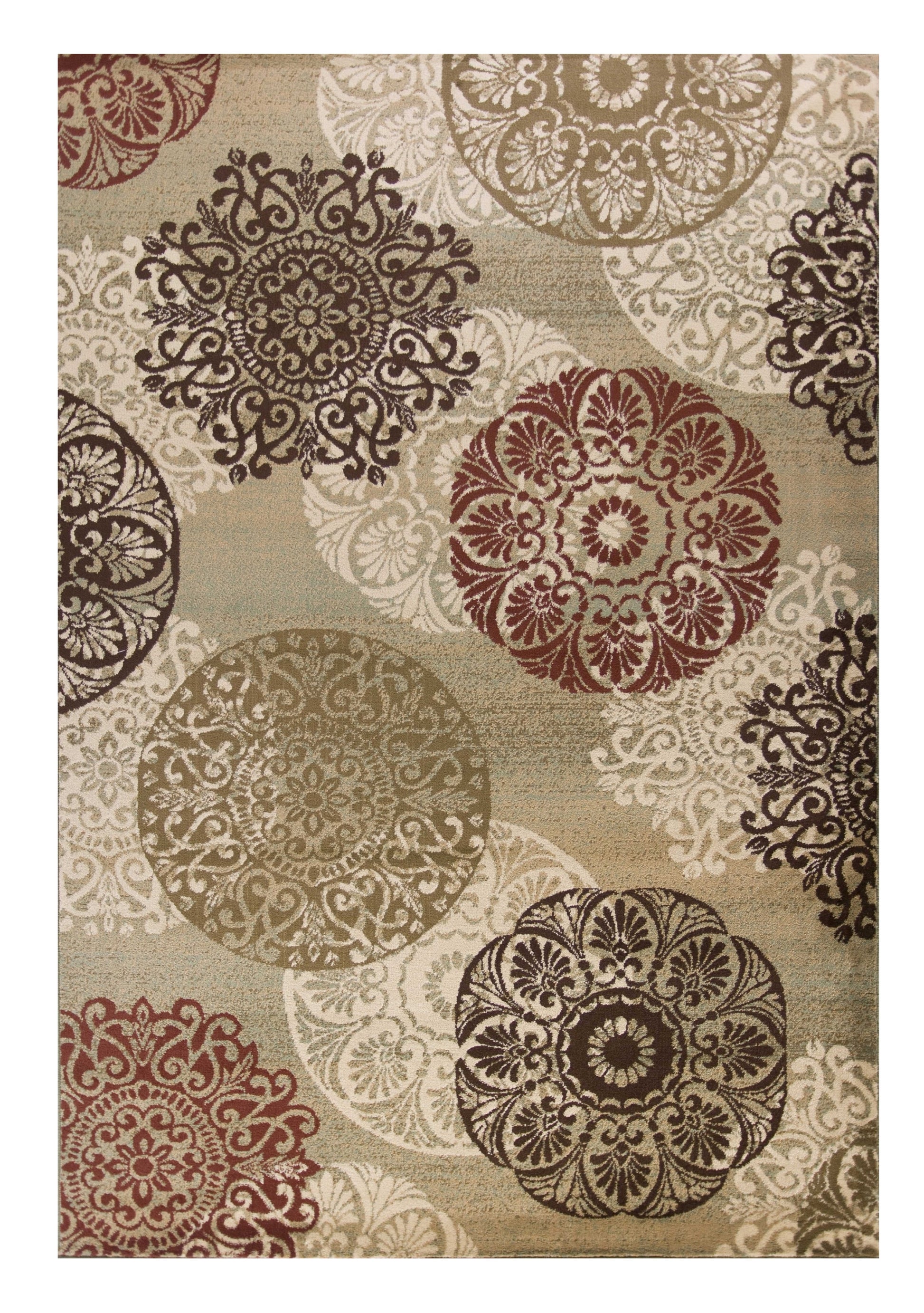 8' X 11' Sage Brown And Ivory Floral Medallion Area Rug-Area Rugs-DECOROLALA
