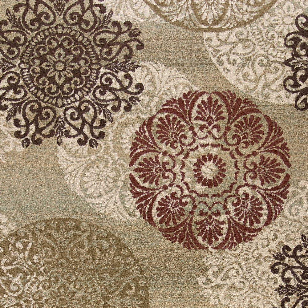 8' X 11' Sage Brown And Ivory Floral Medallion Area Rug-Area Rugs-DECOROLALA
