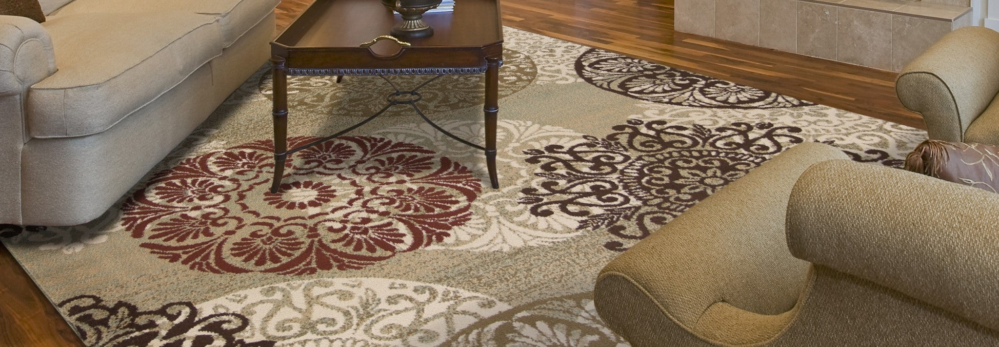 8' X 11' Sage Brown And Ivory Floral Medallion Area Rug-Area Rugs-DECOROLALA