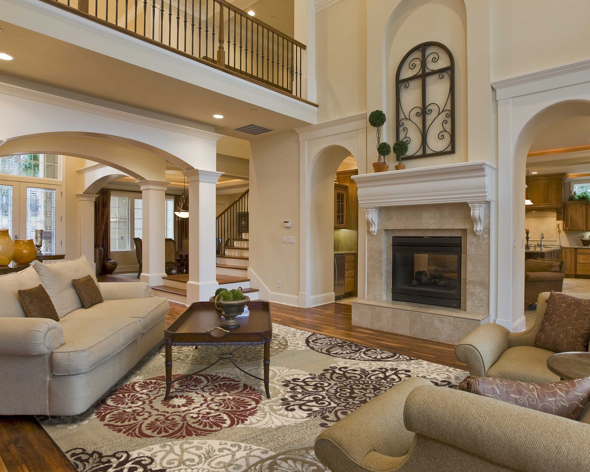 8' X 11' Sage Brown And Ivory Floral Medallion Area Rug-Area Rugs-DECOROLALA