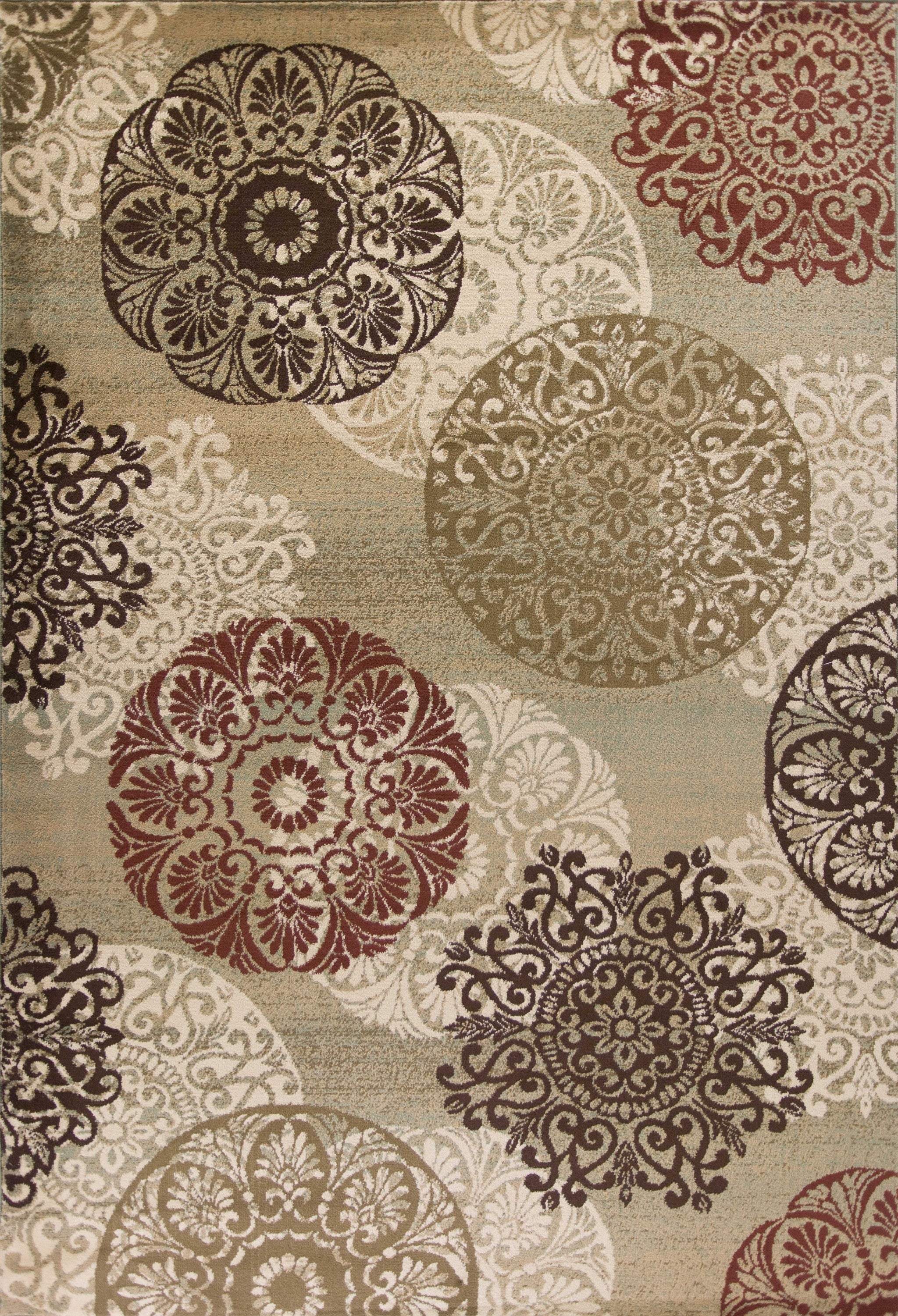 8' X 11' Sage Brown And Ivory Floral Medallion Area Rug-Area Rugs-DECOROLALA
