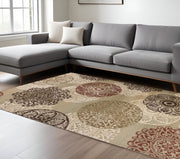 8' X 11' Sage Brown And Ivory Floral Medallion Area Rug-Area Rugs-DECOROLALA