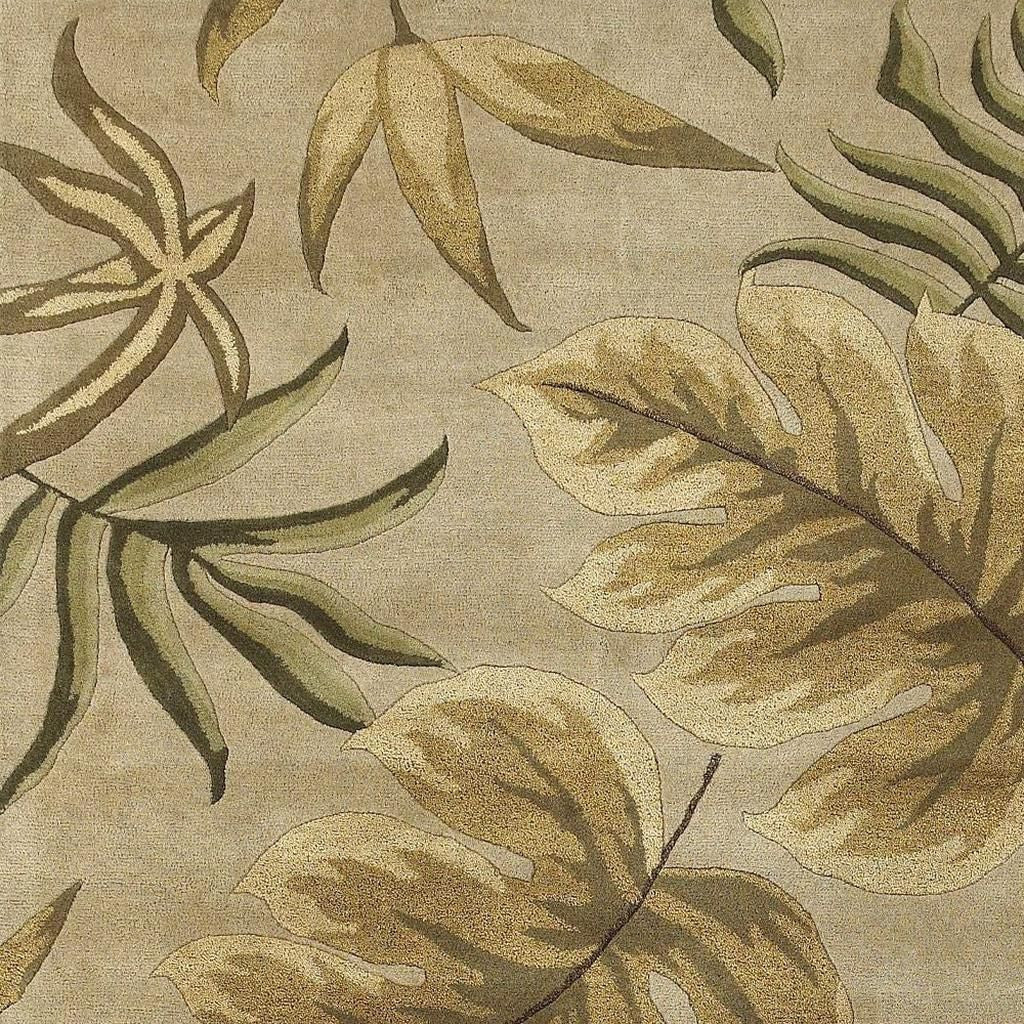 8' X 11' Sand And Beige Wool Botanical Leaves Hand Tufted Area Rug-Area Rugs-DECOROLALA