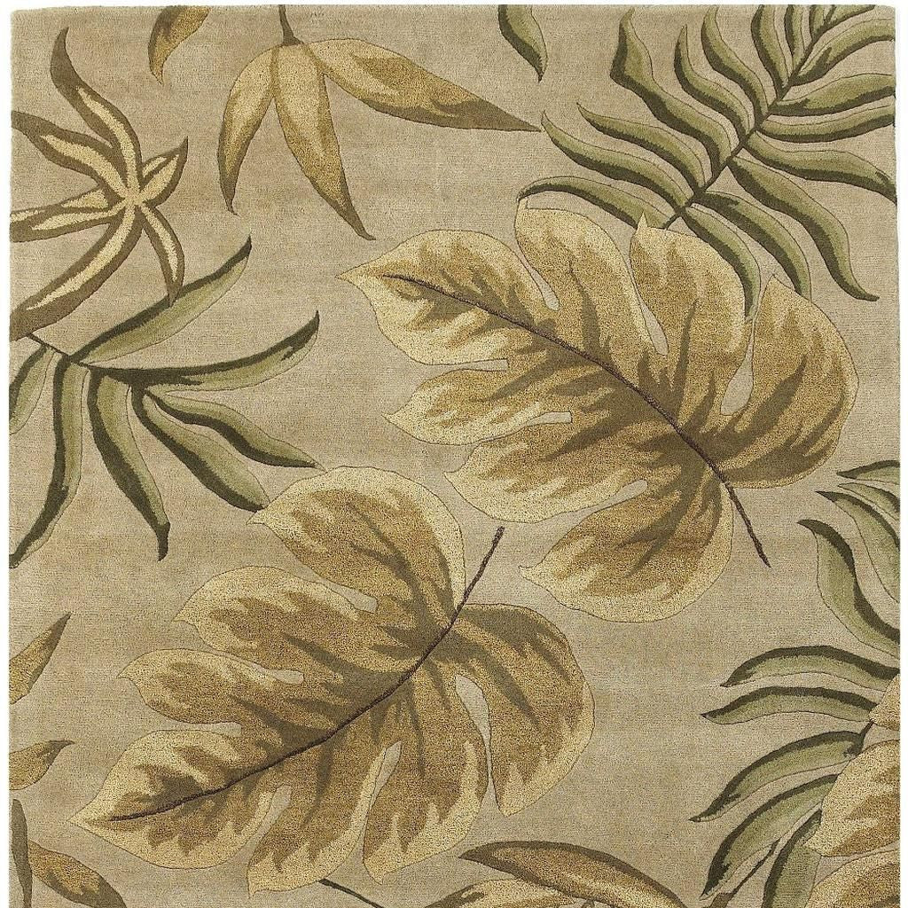 8' X 11' Sand And Beige Wool Botanical Leaves Hand Tufted Area Rug-Area Rugs-DECOROLALA