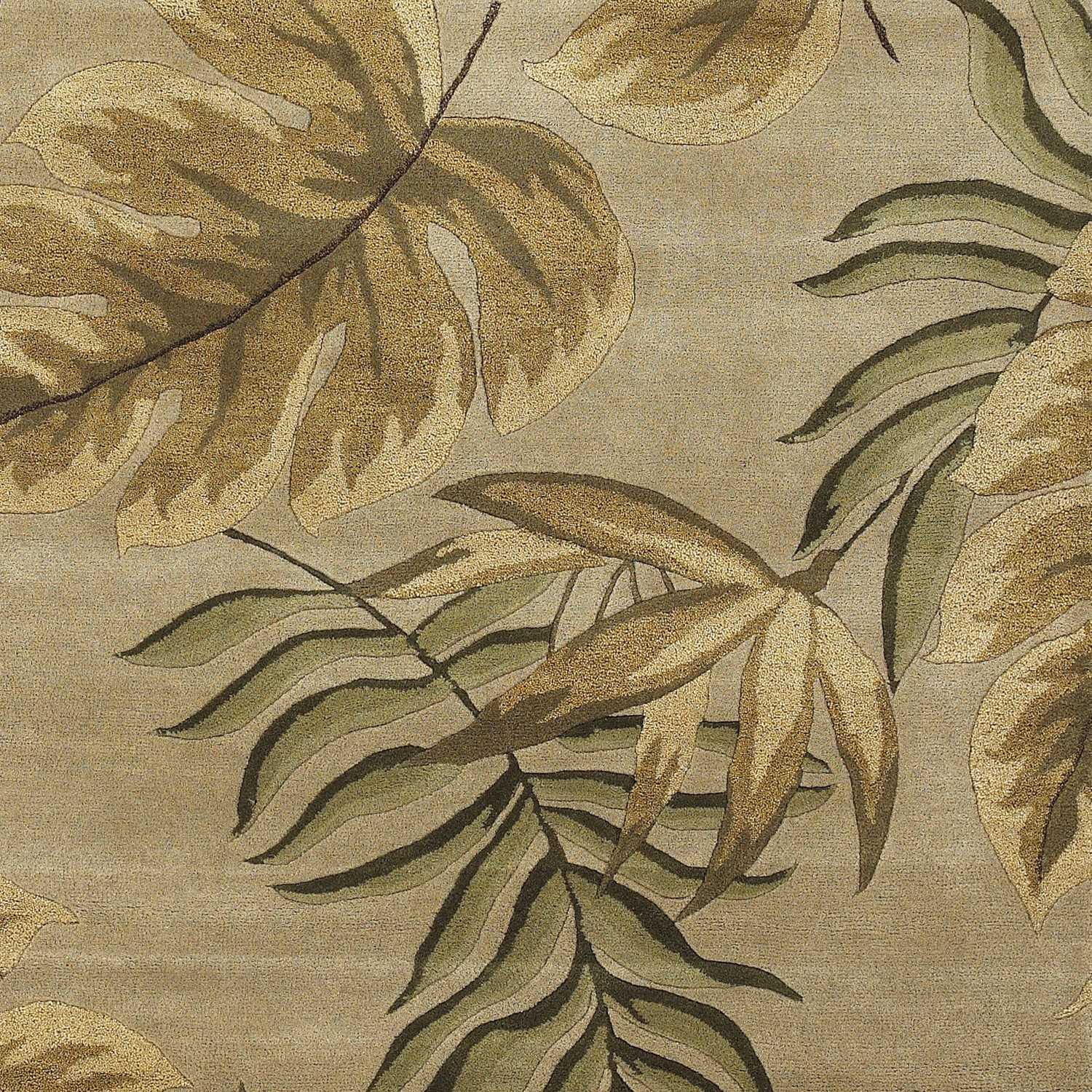 8' X 11' Sand And Beige Wool Botanical Leaves Hand Tufted Area Rug-Area Rugs-DECOROLALA