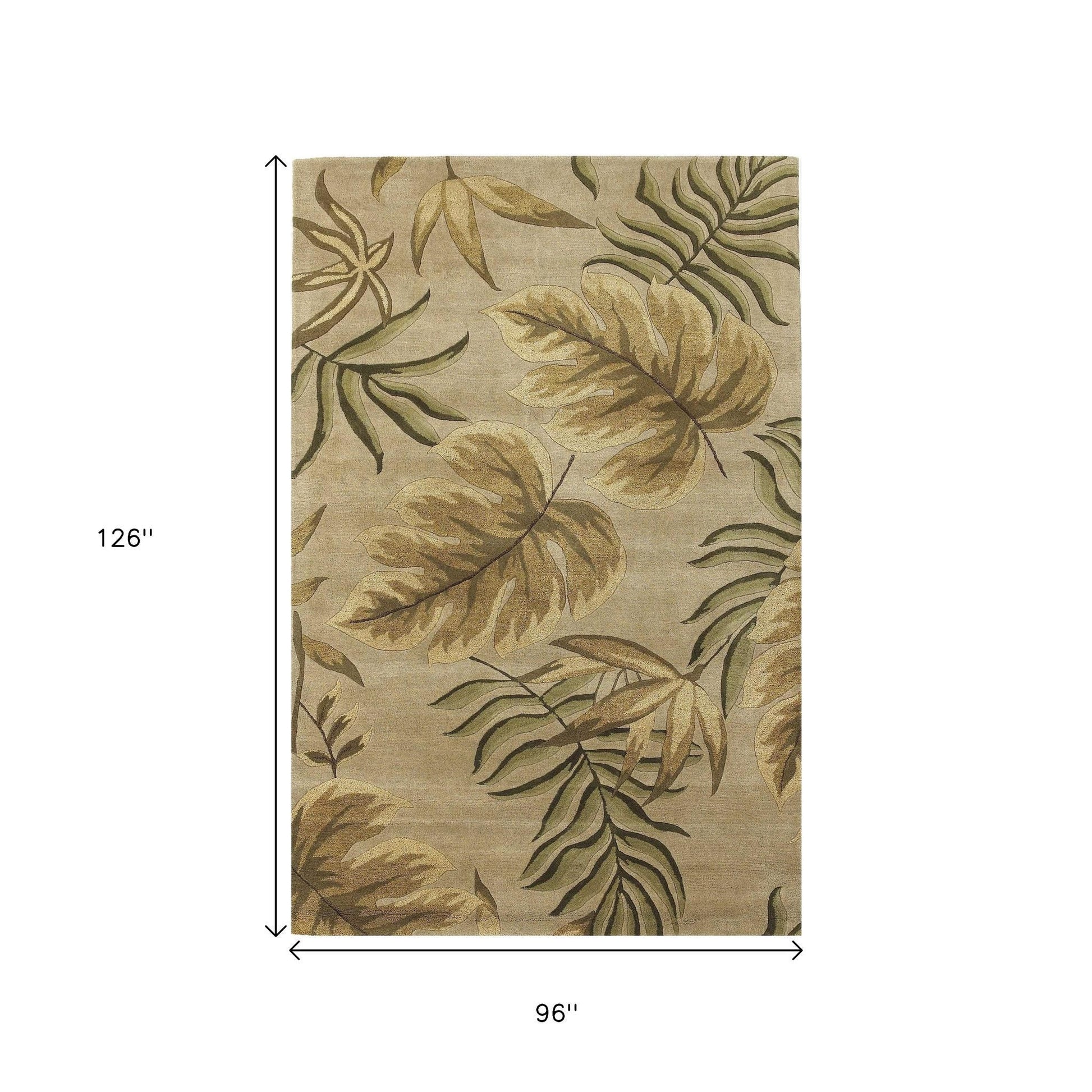 8' X 11' Sand And Beige Wool Botanical Leaves Hand Tufted Area Rug-Area Rugs-DECOROLALA