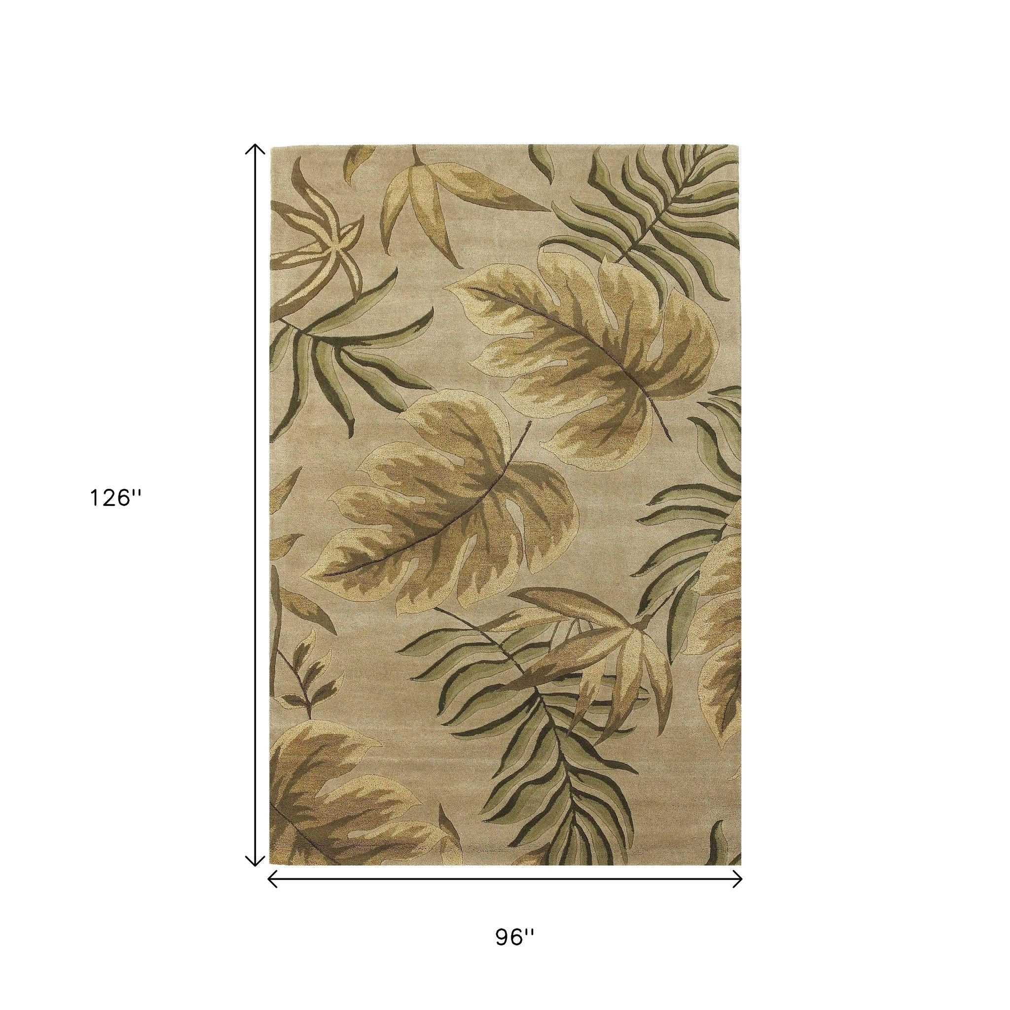 8' X 11' Sand And Beige Wool Botanical Leaves Hand Tufted Area Rug-Area Rugs-DECOROLALA