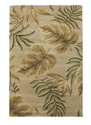 8' X 11' Sand And Beige Wool Botanical Leaves Hand Tufted Area Rug-Area Rugs-DECOROLALA