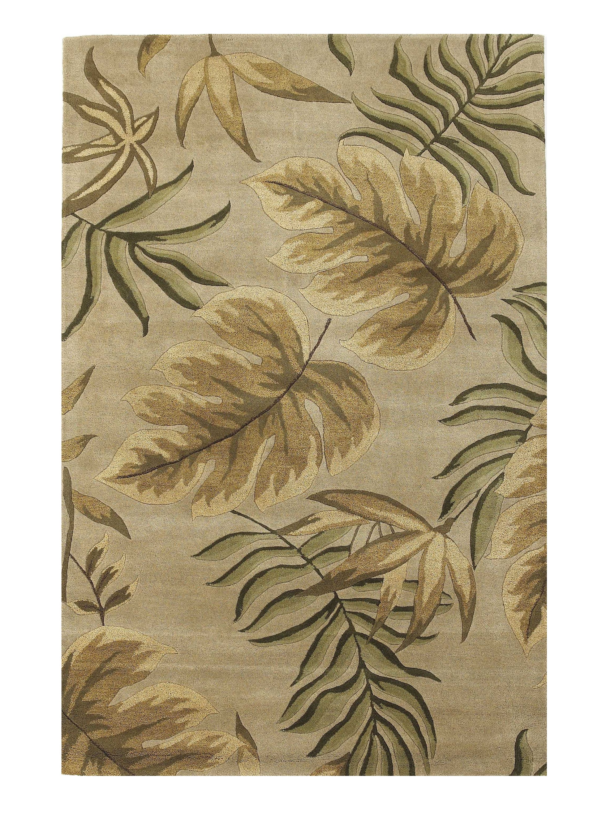 8' X 11' Sand And Beige Wool Botanical Leaves Hand Tufted Area Rug-Area Rugs-DECOROLALA