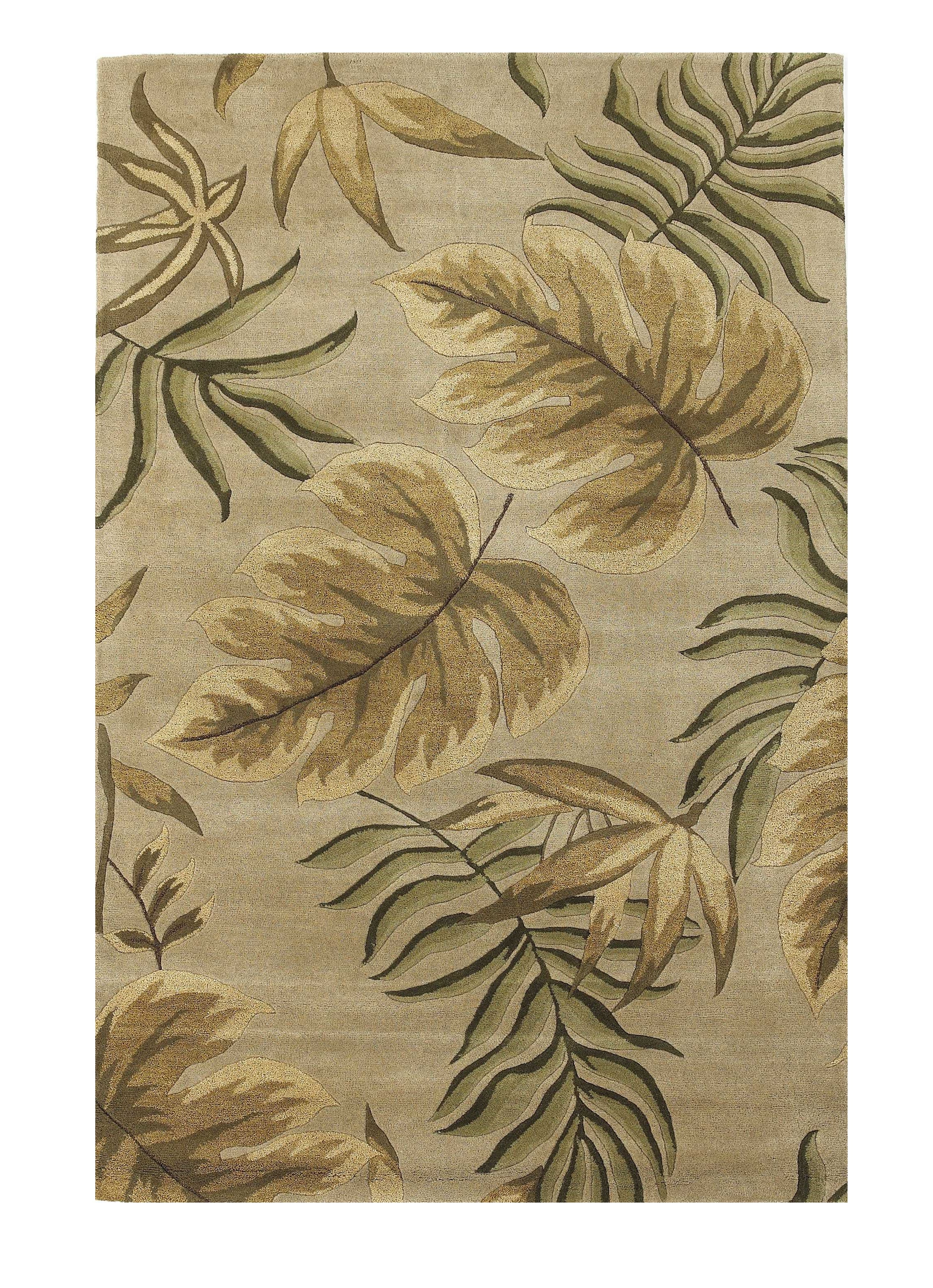 8' X 11' Sand And Beige Wool Botanical Leaves Hand Tufted Area Rug-Area Rugs-DECOROLALA