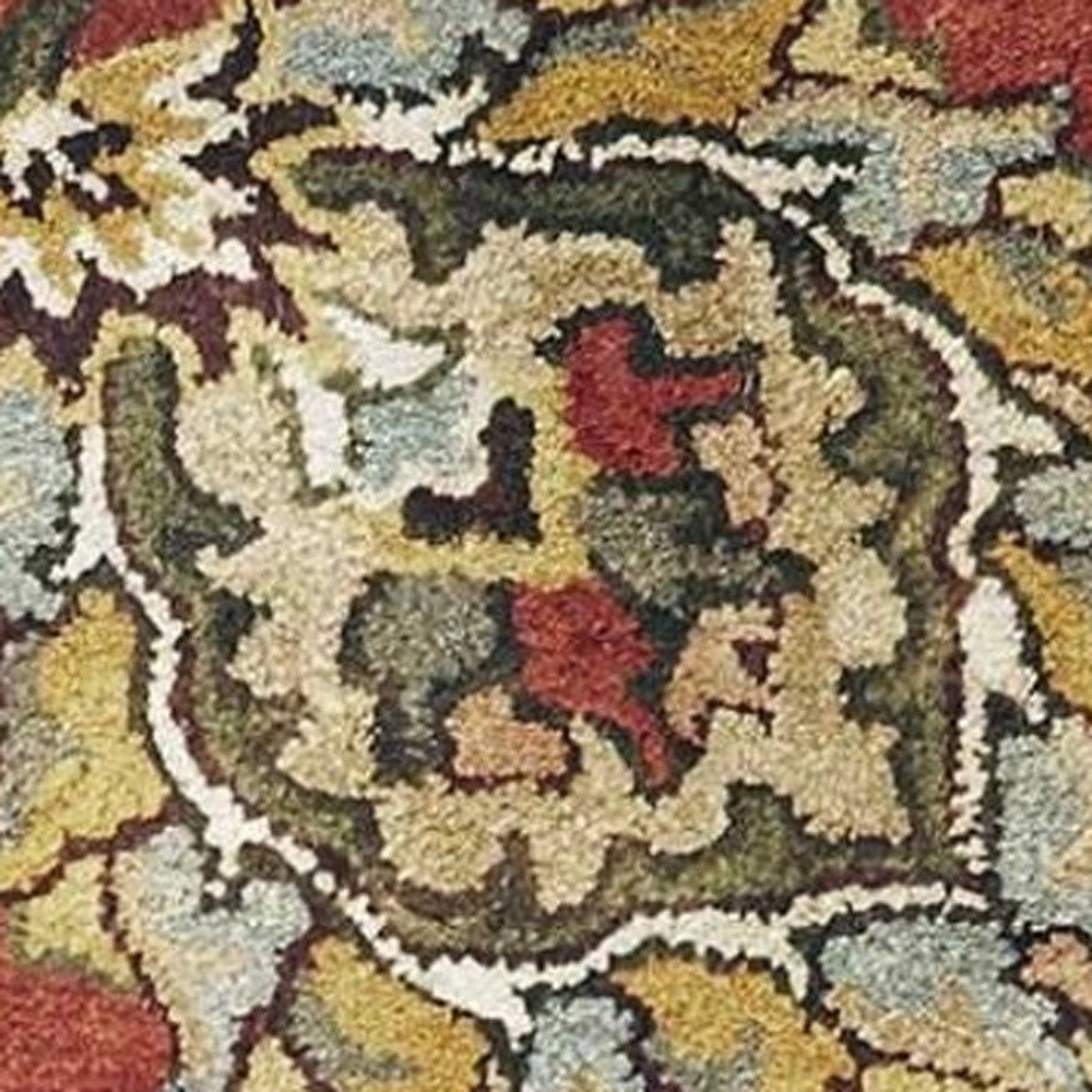 8' X 11' Sienna Gold And Green New Zealand Lambs Wool Floral Vines Hand Tufted Area Rug-Area Rugs-DECOROLALA