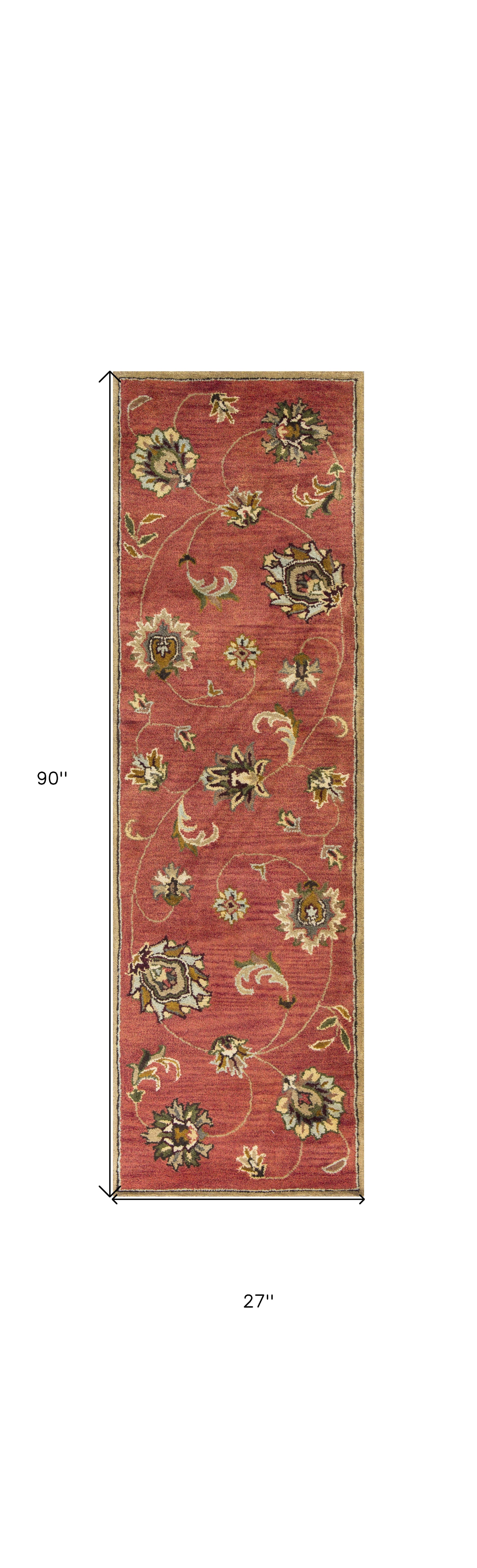 8' X 11' Sienna Gold And Green Wool Floral Vines Hand Tufted Area Rug-Area Rugs-DECOROLALA