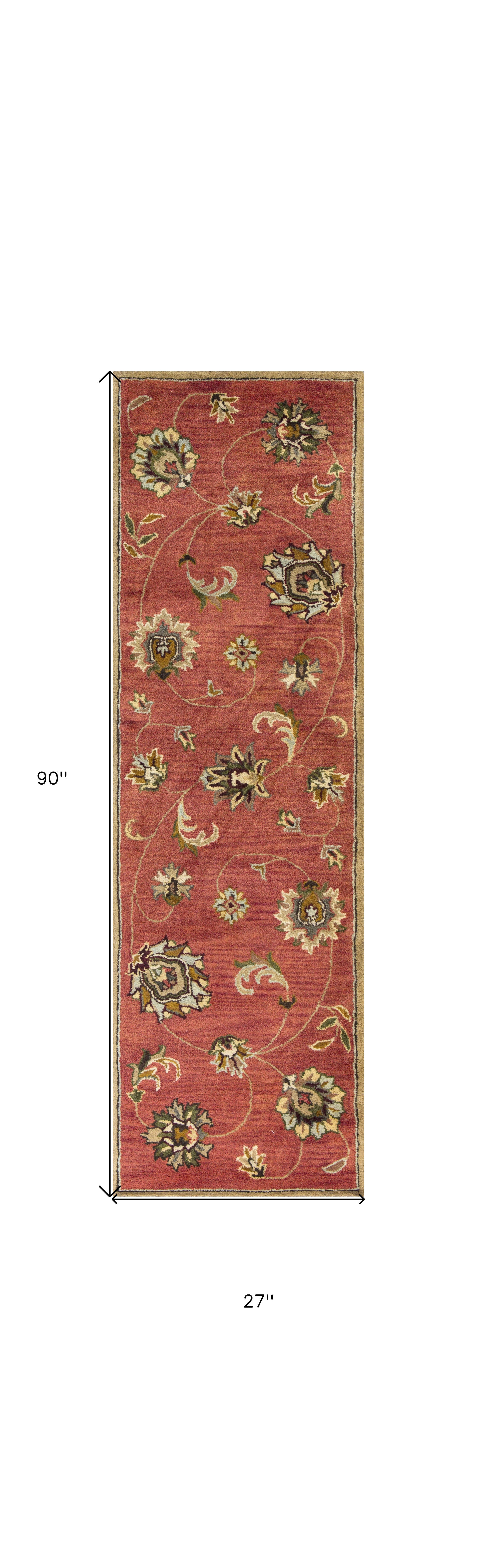 8' X 11' Sienna Gold And Green Wool Floral Vines Hand Tufted Area Rug-Area Rugs-DECOROLALA