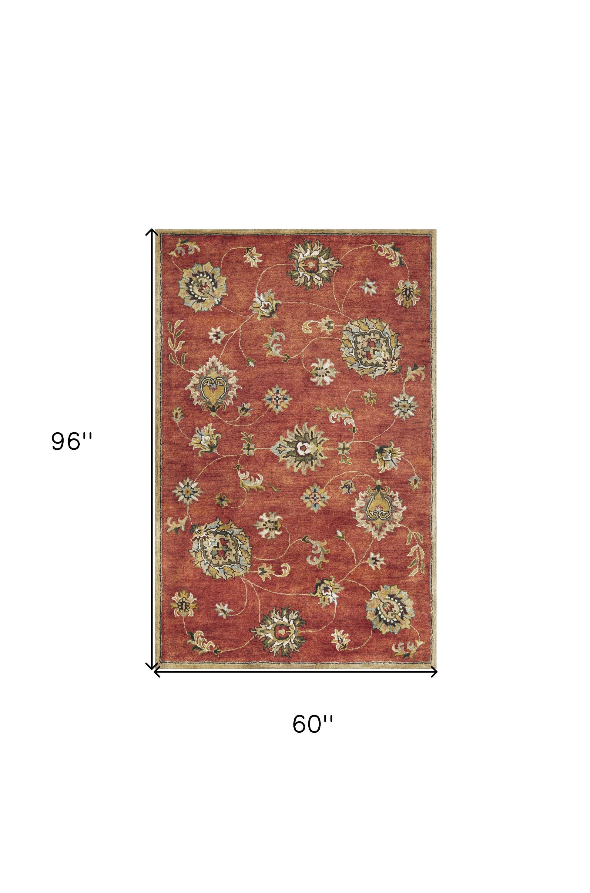 8' X 11' Sienna Gold And Green Wool Floral Vines Hand Tufted Area Rug-Area Rugs-DECOROLALA