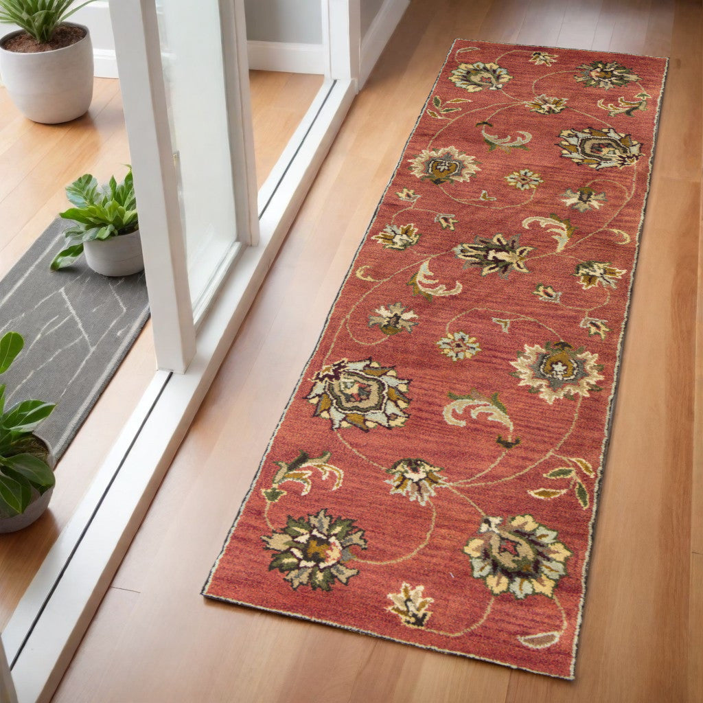 8' X 11' Sienna Gold And Green Wool Floral Vines Hand Tufted Area Rug-Area Rugs-DECOROLALA