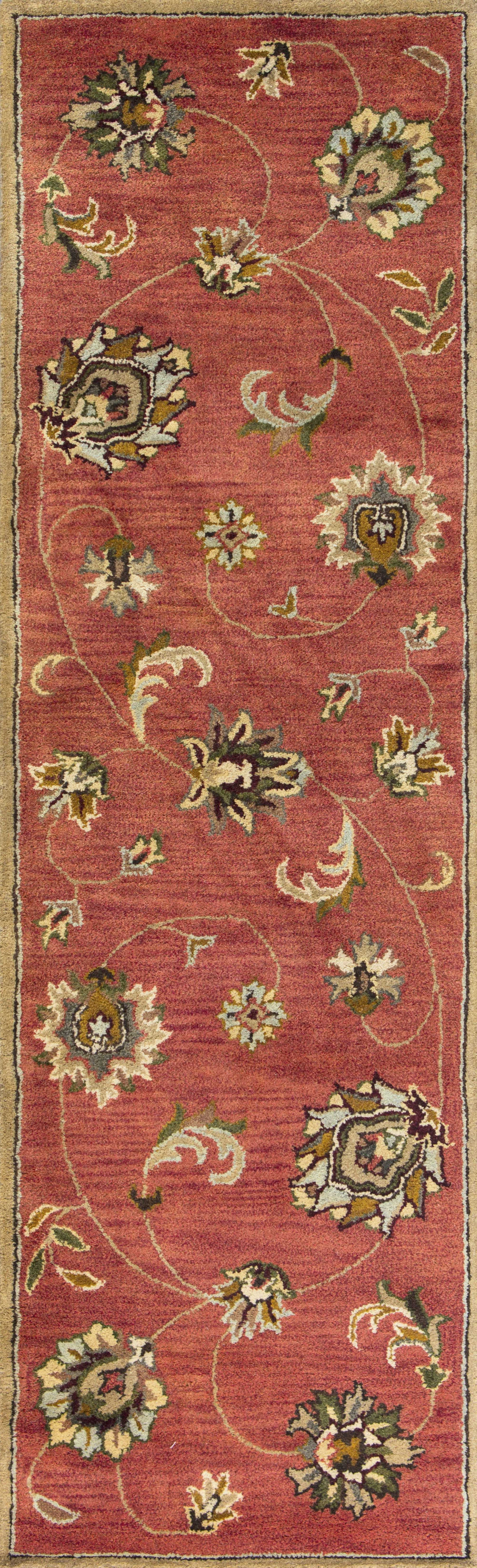 8' X 11' Sienna Gold And Green Wool Floral Vines Hand Tufted Area Rug-Area Rugs-DECOROLALA